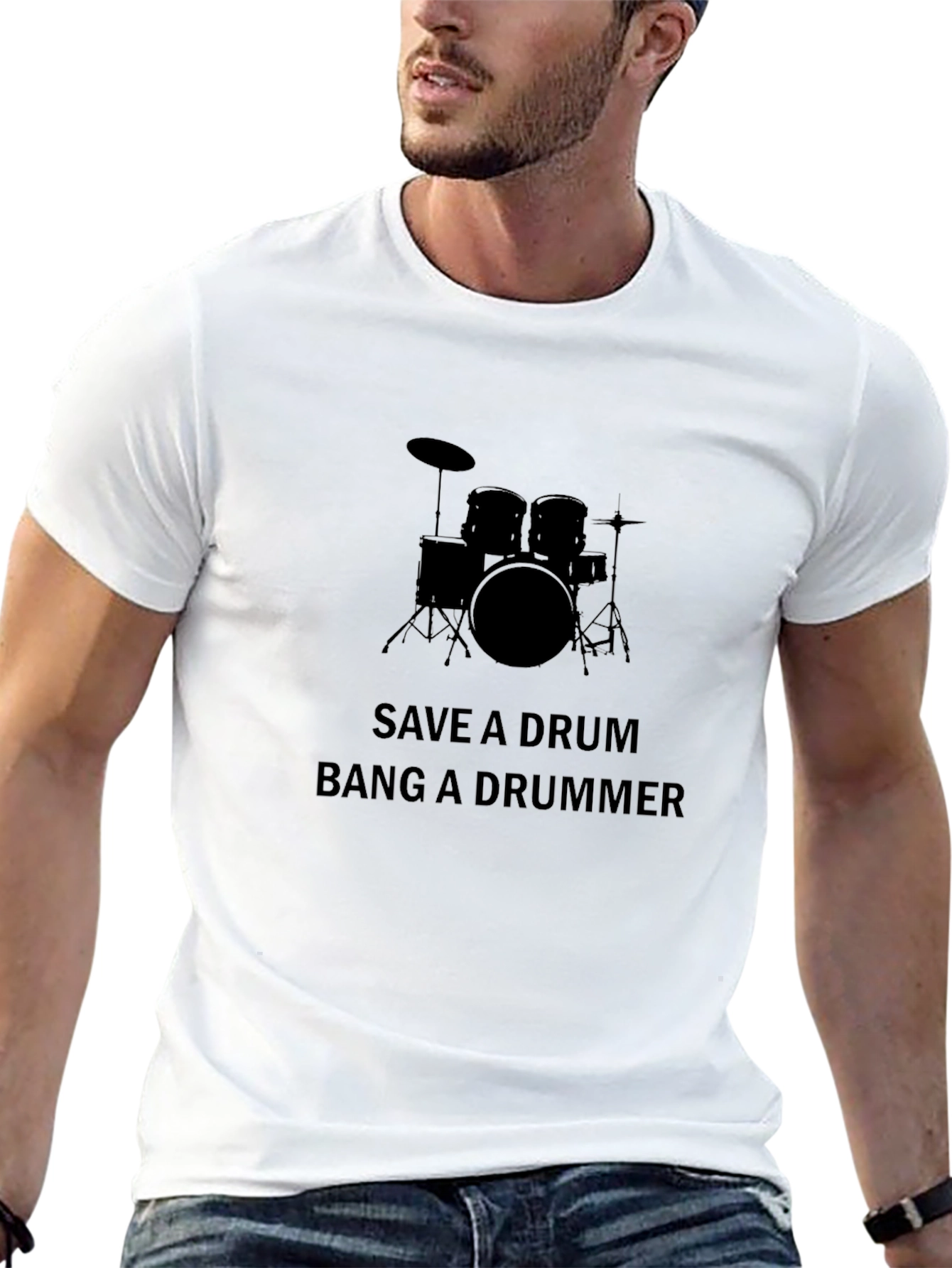 Save a Drum Bang a Drummer Funny Black T-Shirt