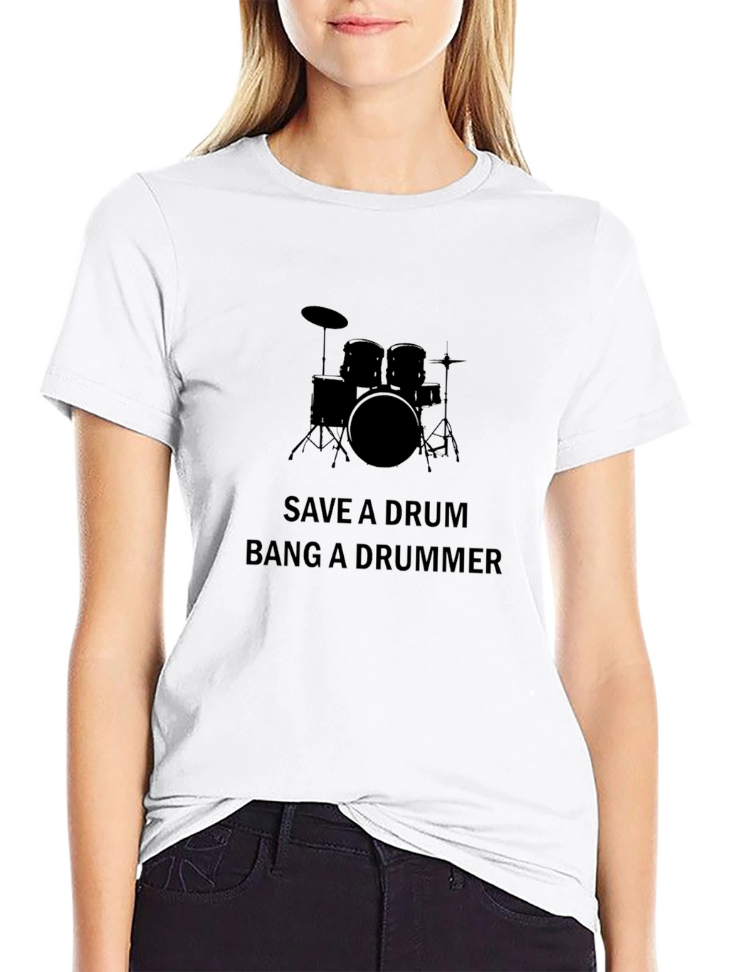Save a Drum Bang a Drummer Funny Black T-Shirt