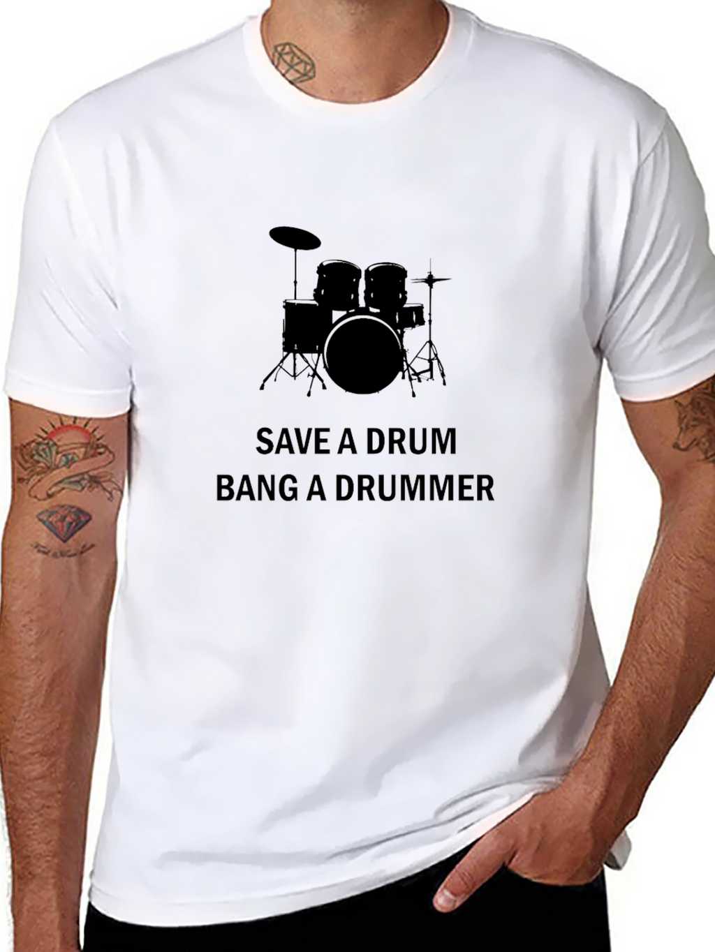 Save a Drum Bang a Drummer Funny Black T-Shirt