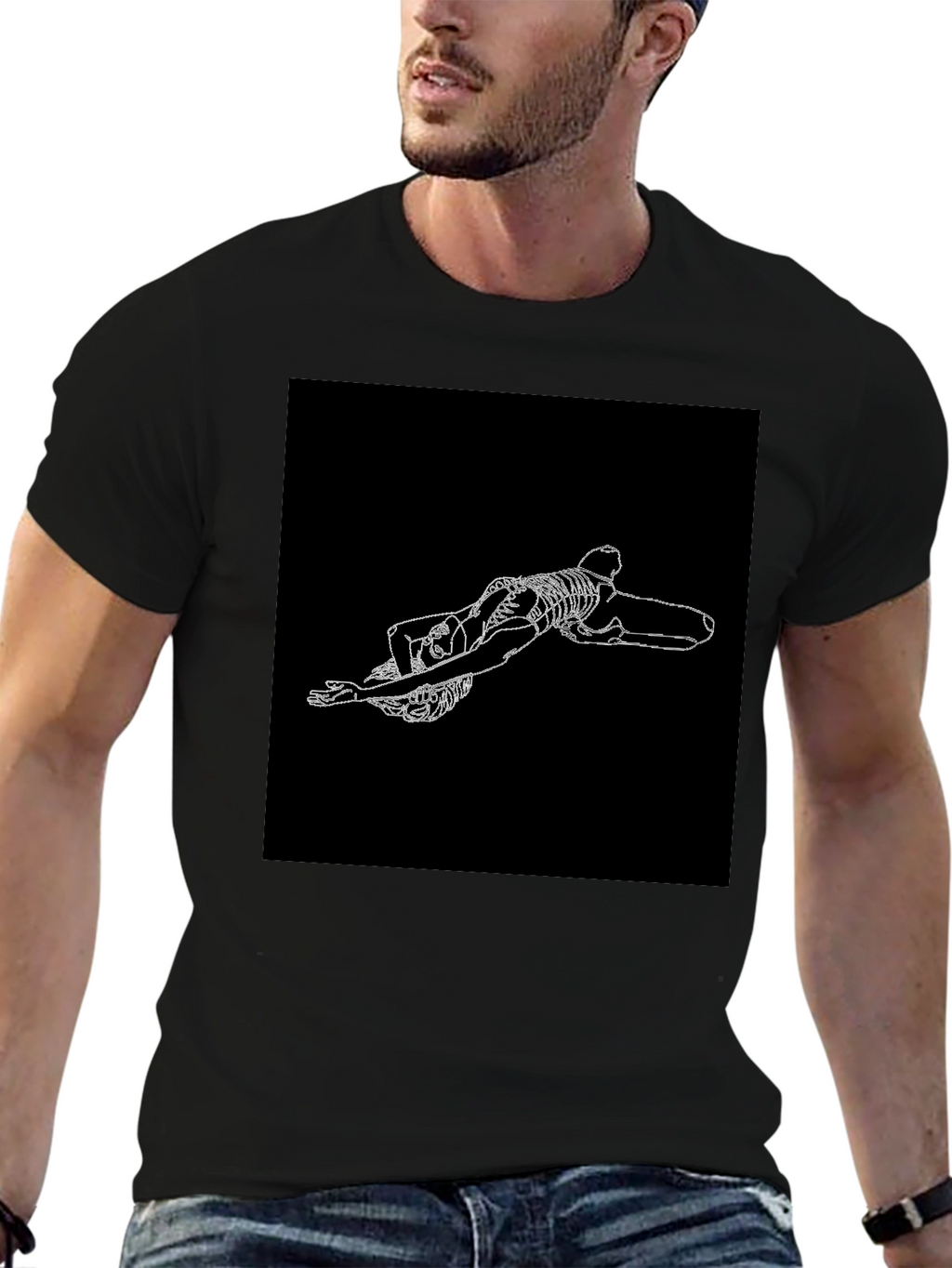 Skeleton Graphic Tee - Black Crew Neck T-Shirt