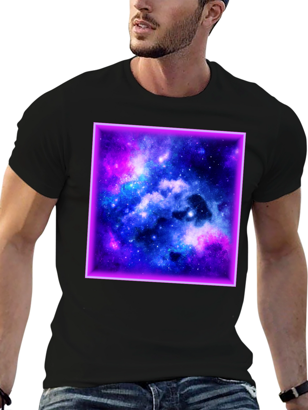 Galaxy Square Graphic Print Black T-Shirt