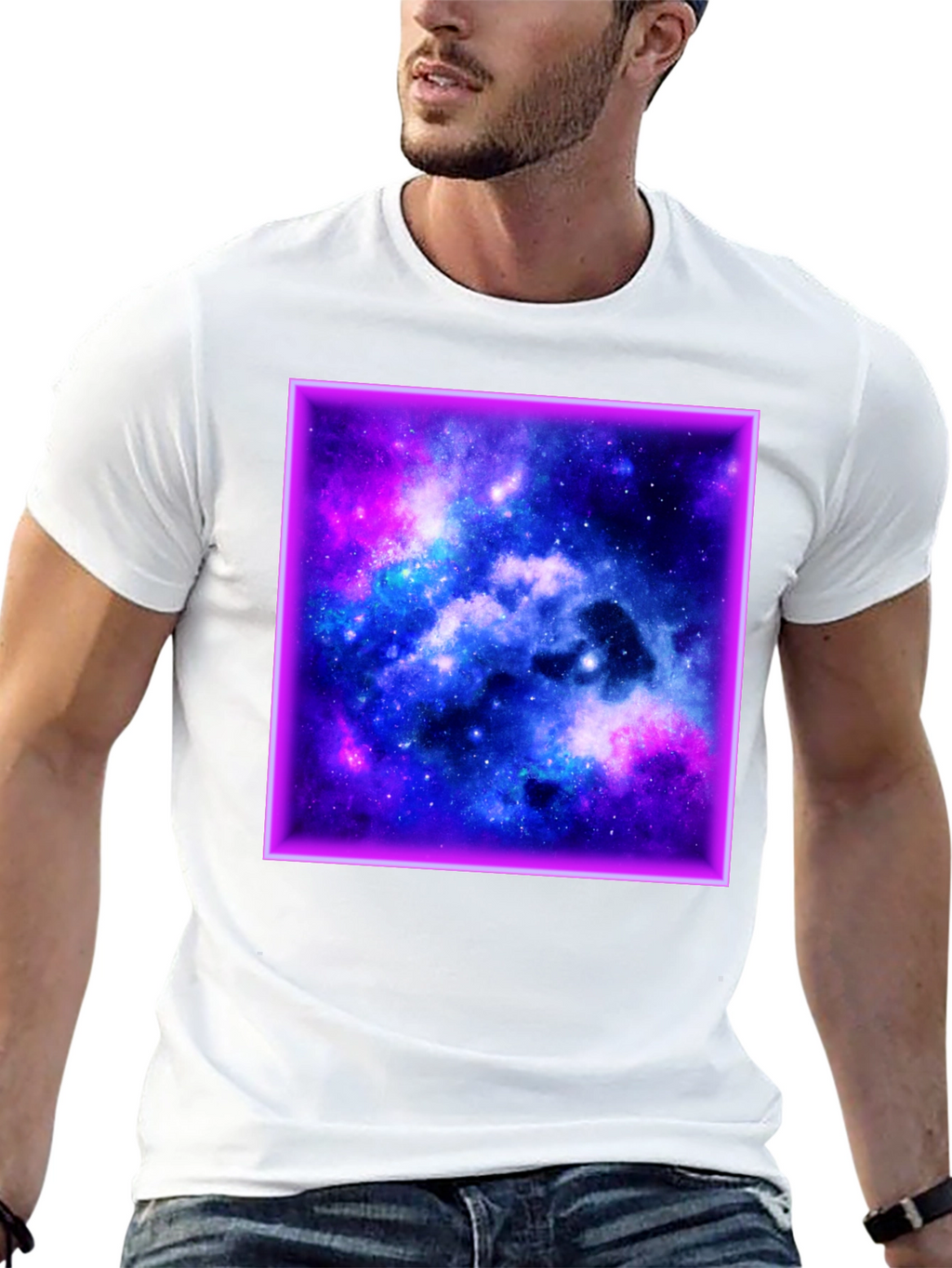 Galaxy Square Graphic Print Black T-Shirt