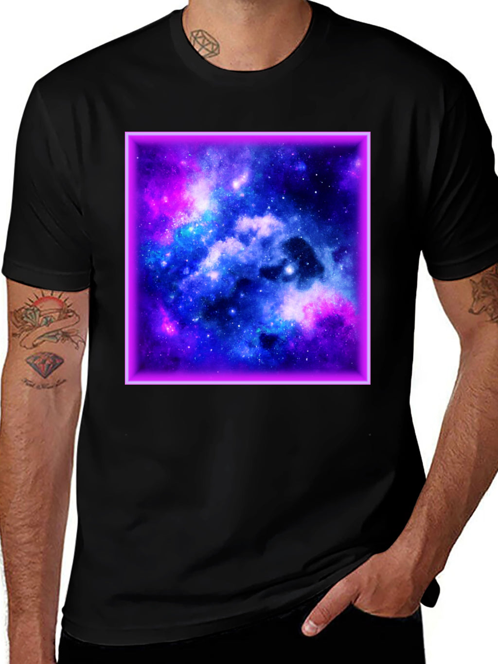 Galaxy Square Graphic Print Black T-Shirt
