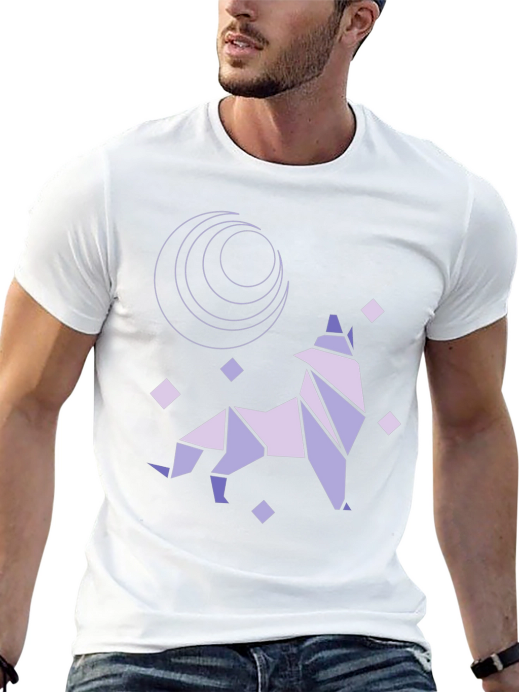 Geometric Wolf Moon Graphic Tee - Black Cotton Blend