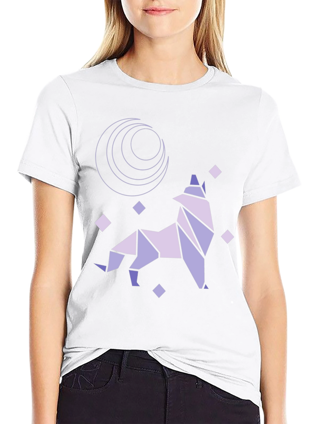 Geometric Wolf Moon Graphic Tee - Black Cotton Blend