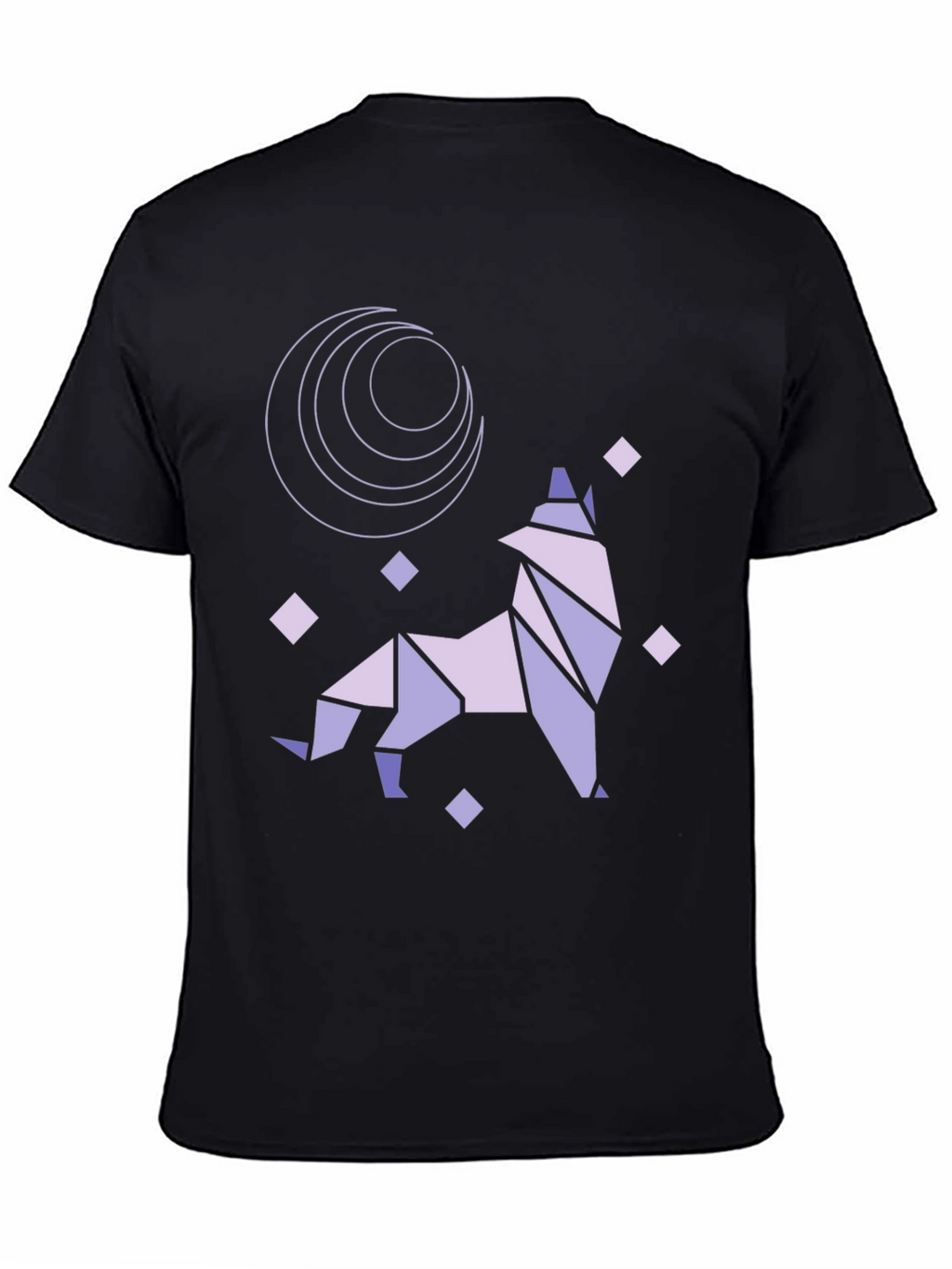 Geometric Wolf Moon Graphic Tee - Black Cotton Blend