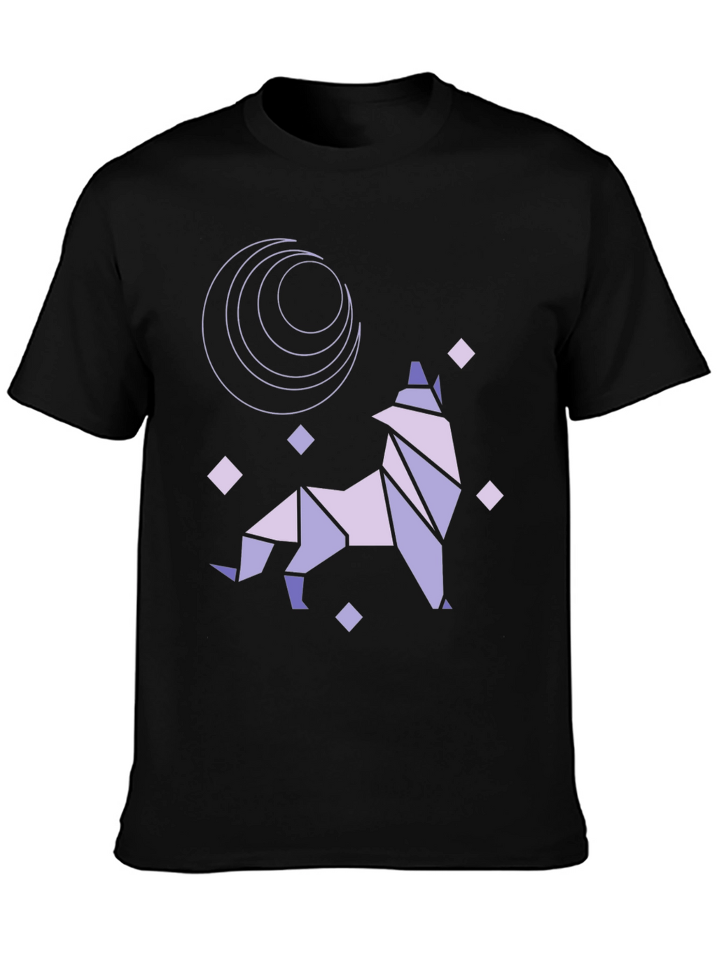 Geometric Wolf Moon Graphic Tee - Black Cotton Blend
