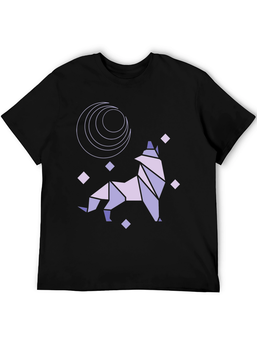 Geometric Wolf Moon Graphic Tee - Black Cotton Blend