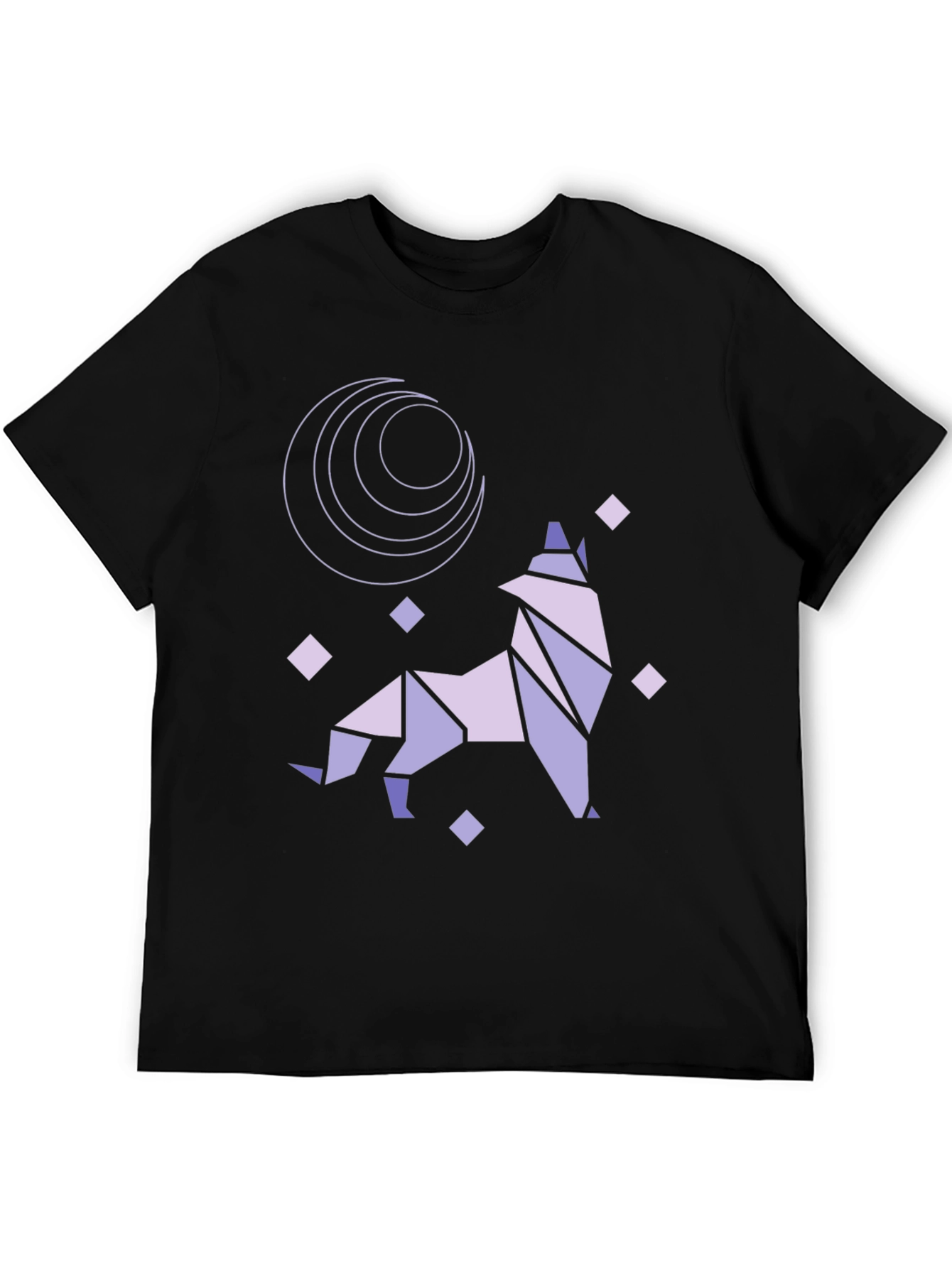 Geometric Wolf Moon Graphic Tee - Black Cotton Blend