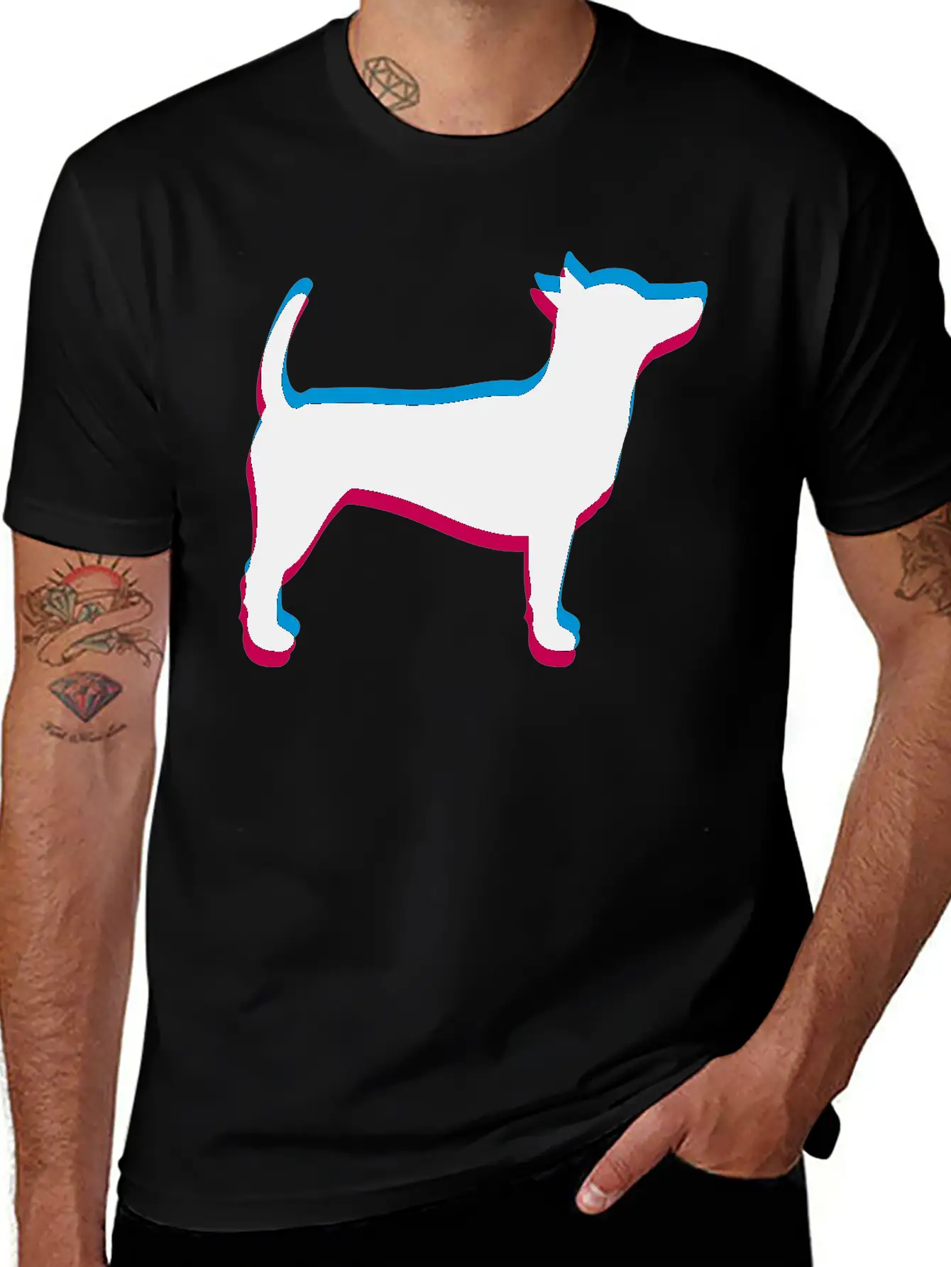 3D Effect Dog Silhouette Outline Shadow Clip Art L Essential Cotton Tee For Daily Outfits – Unisex Style