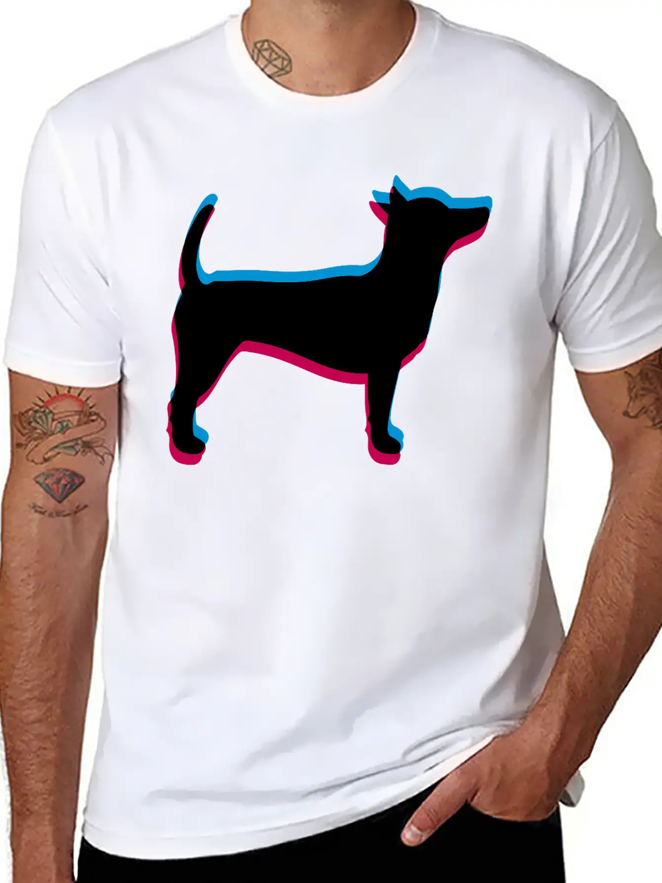 3D Effect Dog Silhouette Outline Shadow Clip Art L Essential Cotton Tee For Daily Outfits – Unisex Style