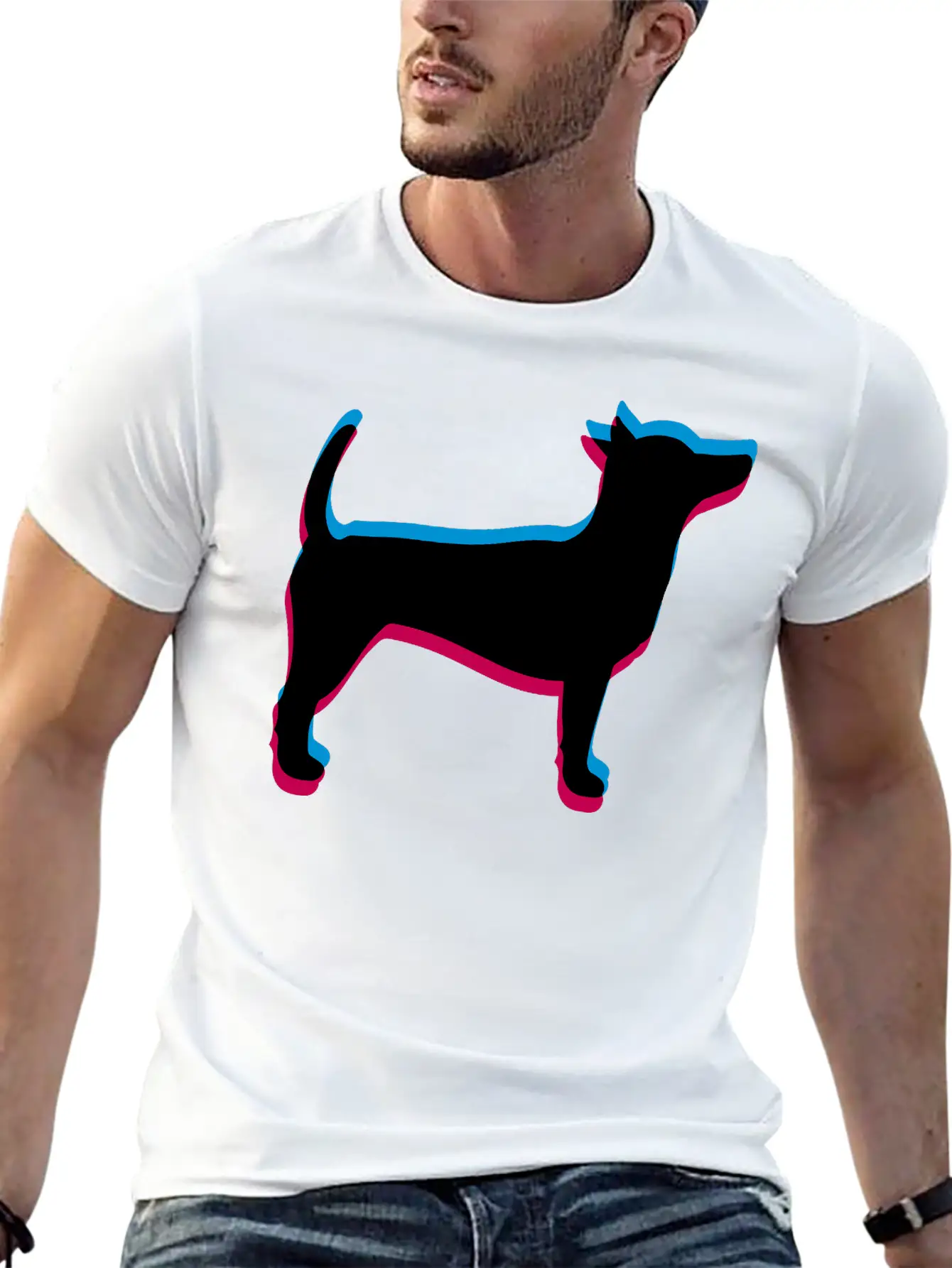 3D Effect Dog Silhouette Outline Shadow Clip Art L Essential Cotton Tee For Daily Outfits – Unisex Style