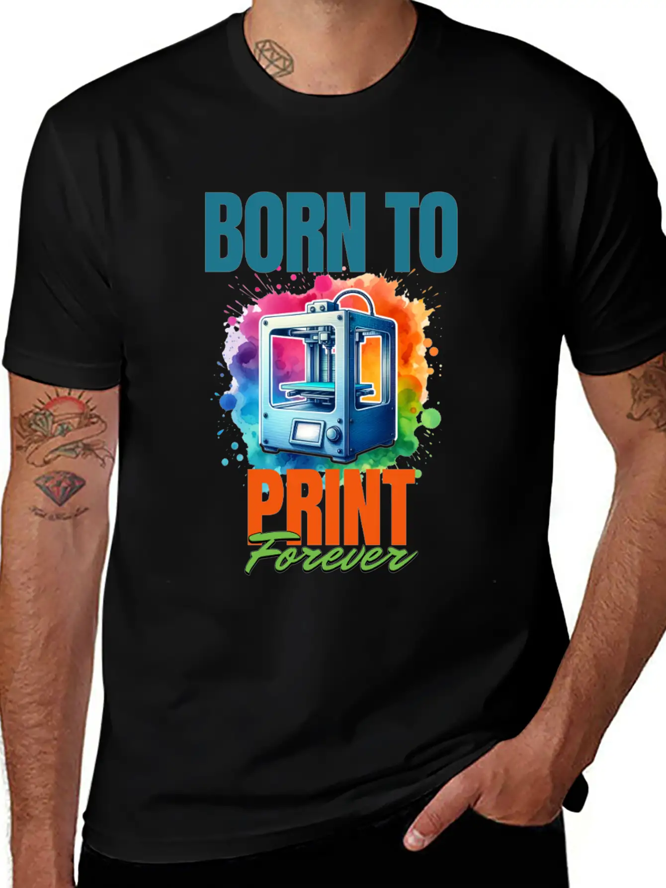 3d Printer, Born To Print Motif Breathable Soft Cotton T-Shirt – Timeless Casual Look