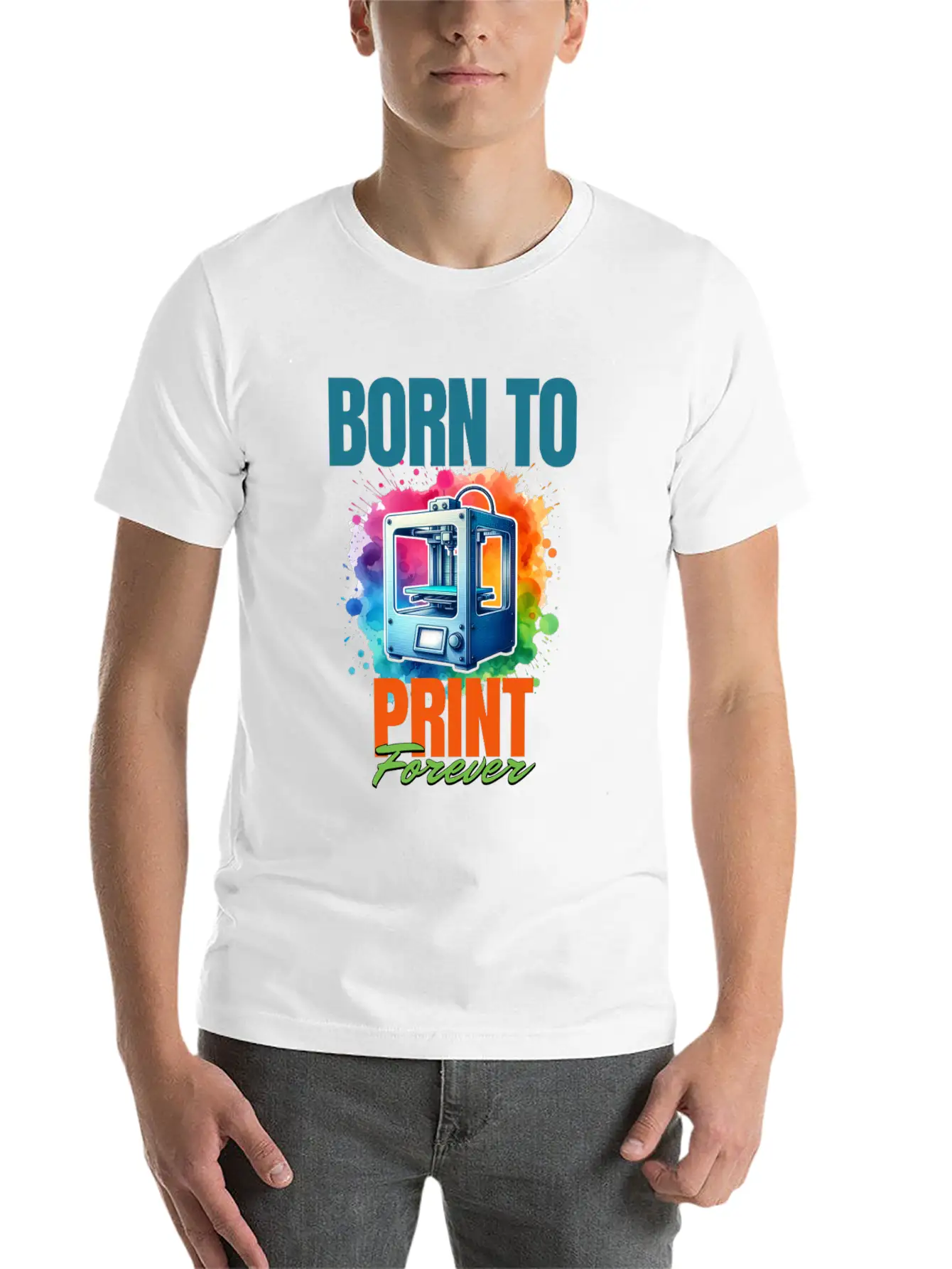 3d Printer, Born To Print Motif Breathable Soft Cotton T-Shirt – Timeless Casual Look