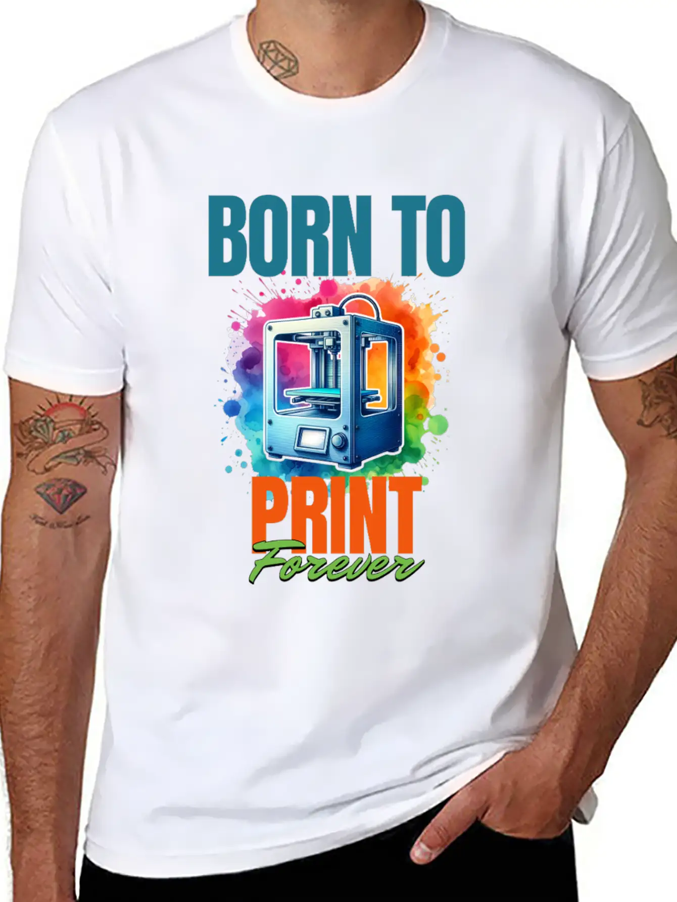 3d Printer, Born To Print Motif Breathable Soft Cotton T-Shirt – Timeless Casual Look