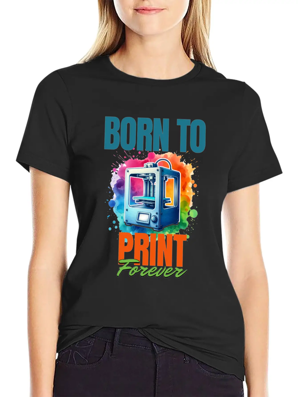 3d Printer, Born To Print Motif Breathable Soft Cotton T-Shirt – Timeless Casual Look
