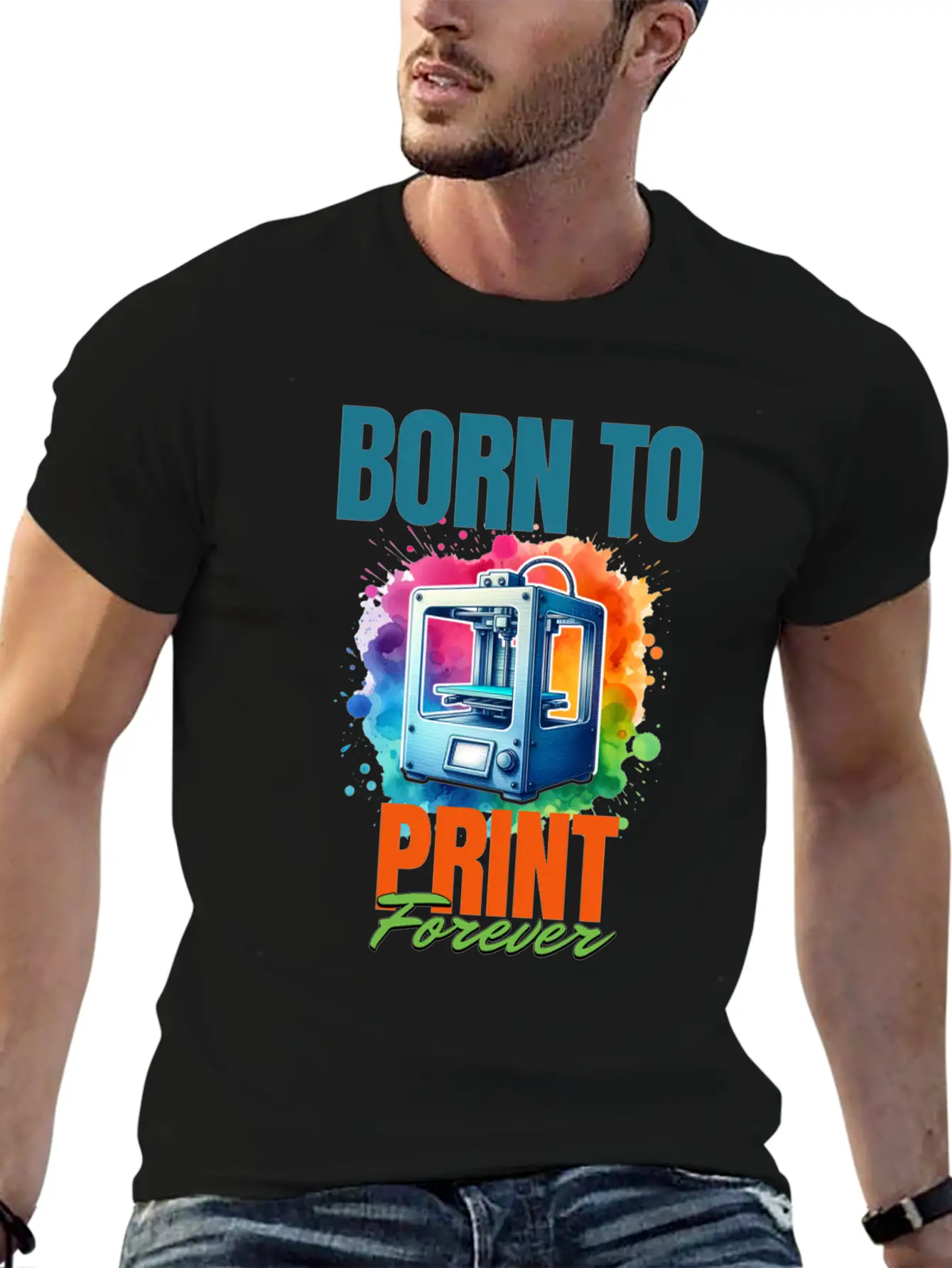 3d Printer, Born To Print Motif Breathable Soft Cotton T-Shirt – Timeless Casual Look
