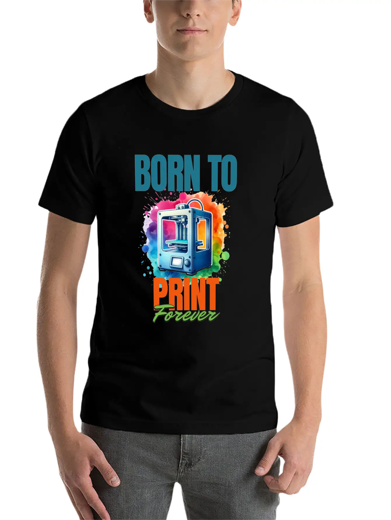 3d Printer, Born To Print Motif Breathable Soft Cotton T-Shirt – Timeless Casual Look