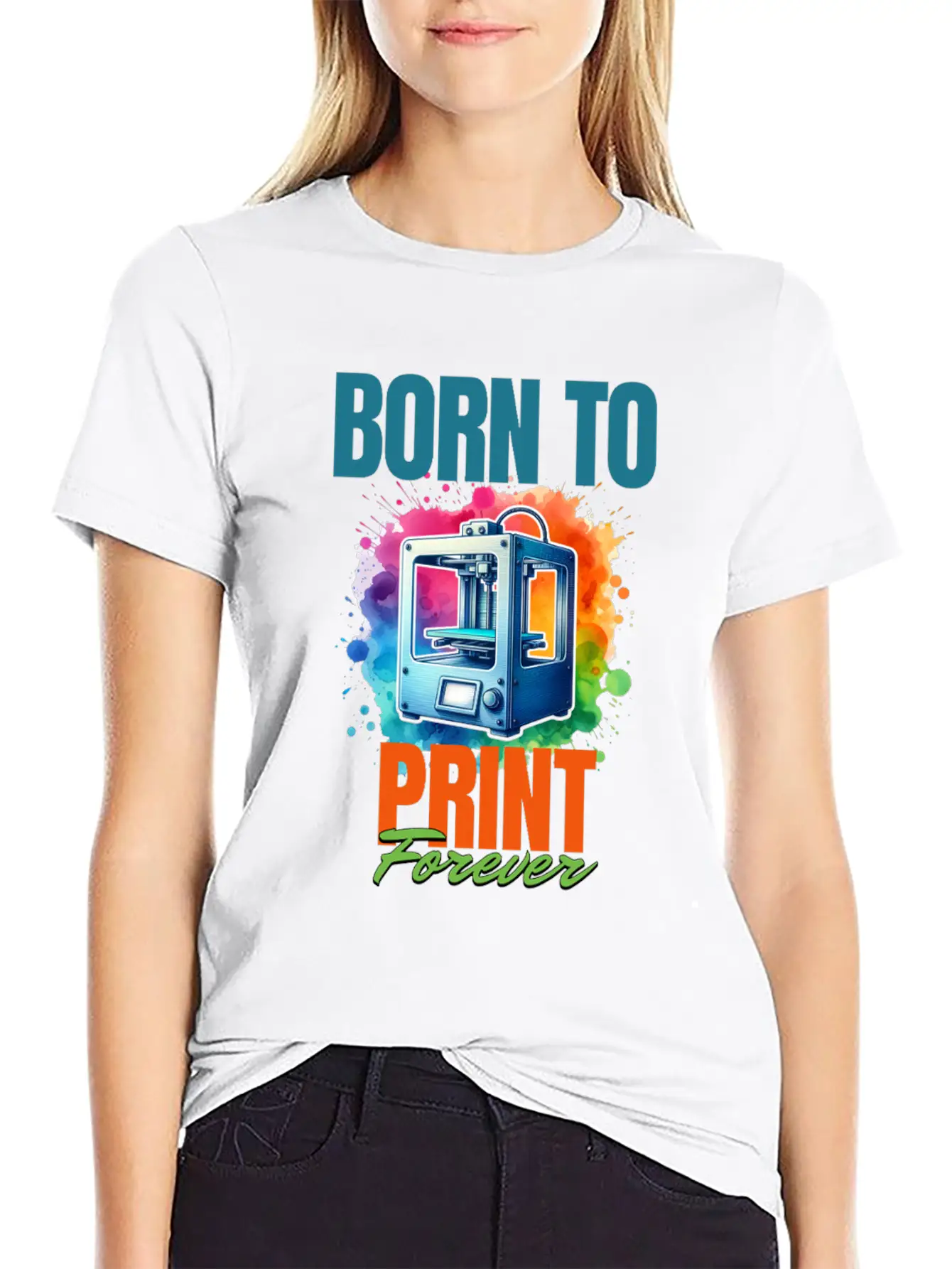 3d Printer, Born To Print Motif Breathable Soft Cotton T-Shirt – Timeless Casual Look