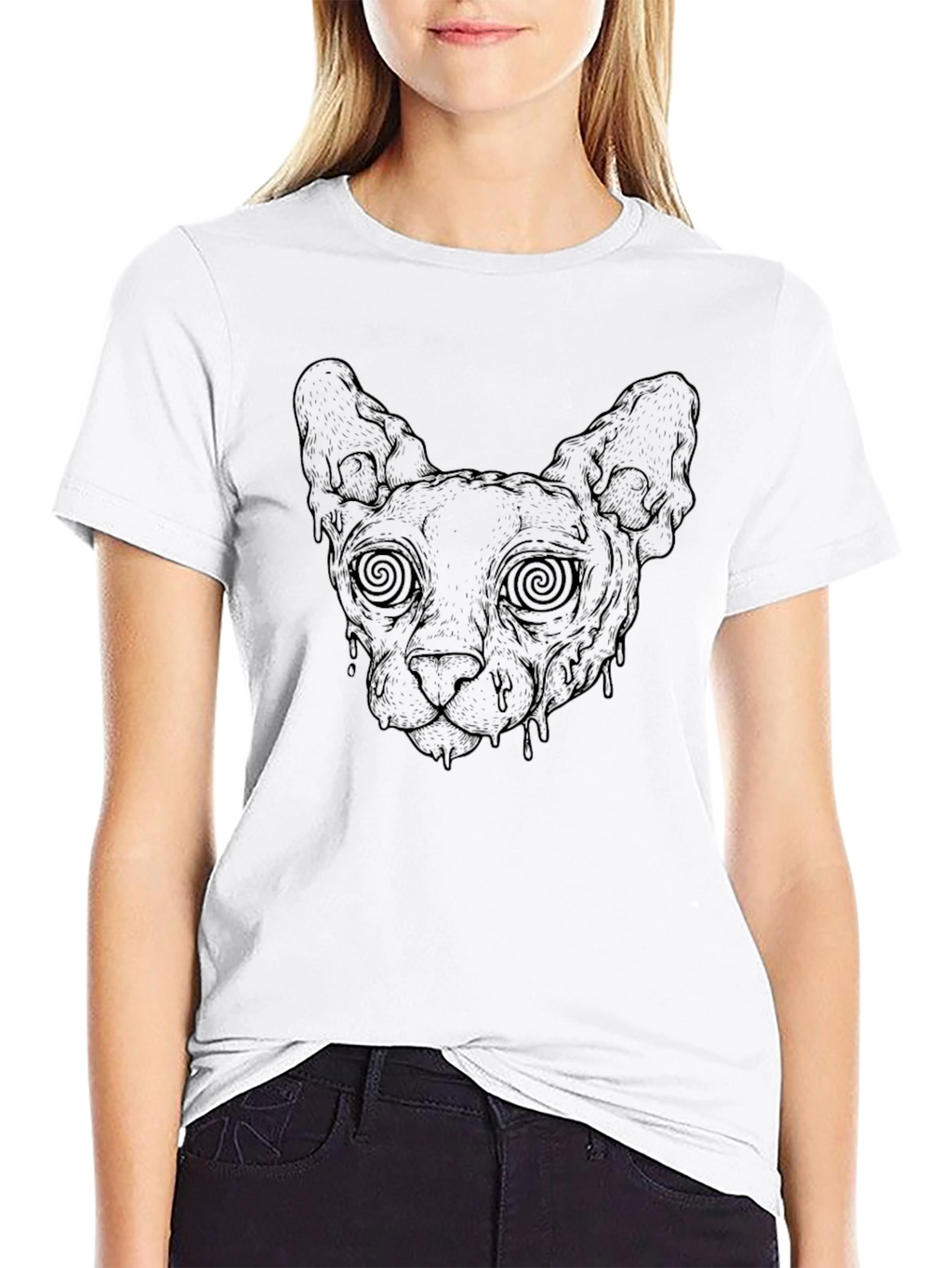 Hypnotic Cat Head Graphic Black T-Shirt
