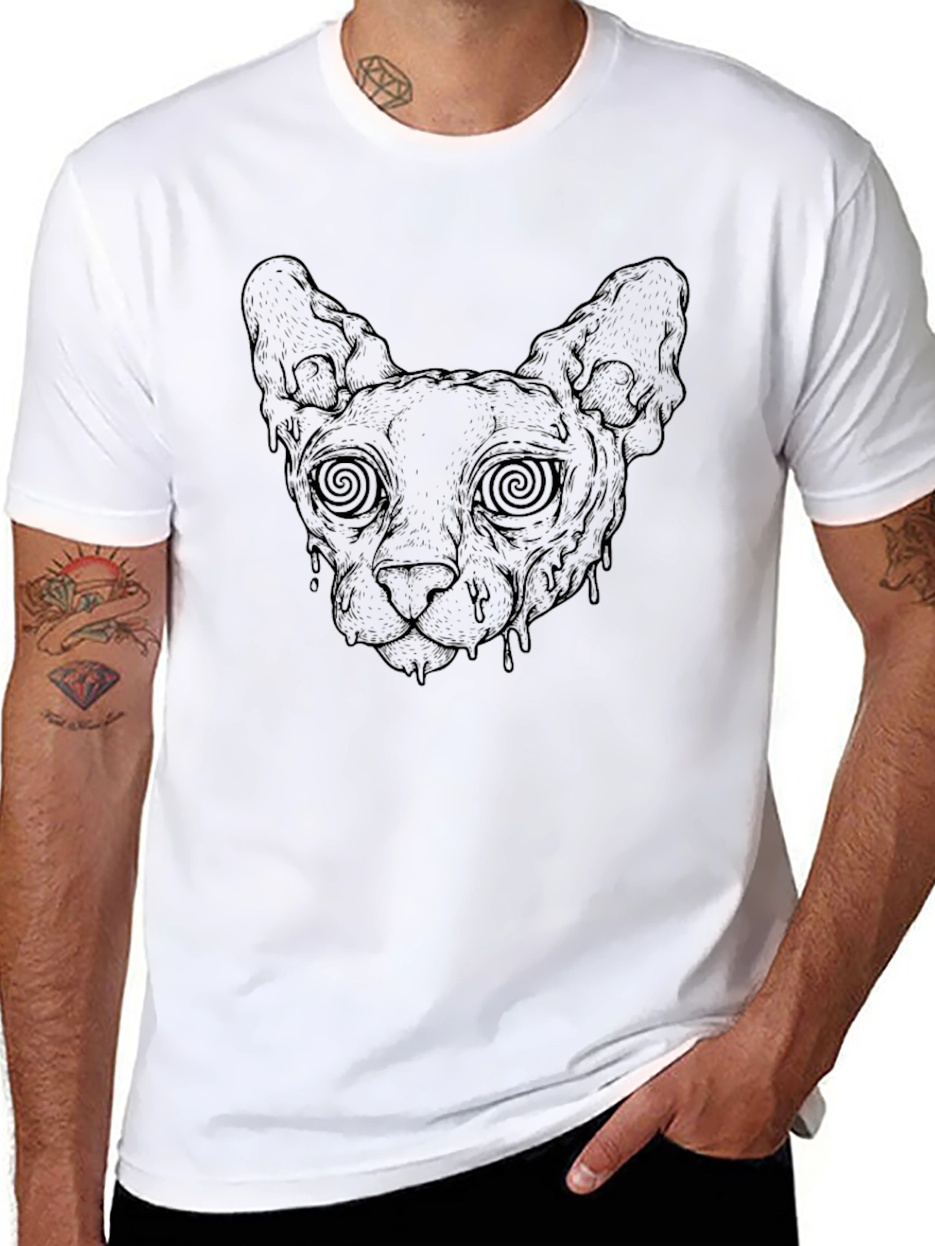 Hypnotic Cat Head Graphic Black T-Shirt