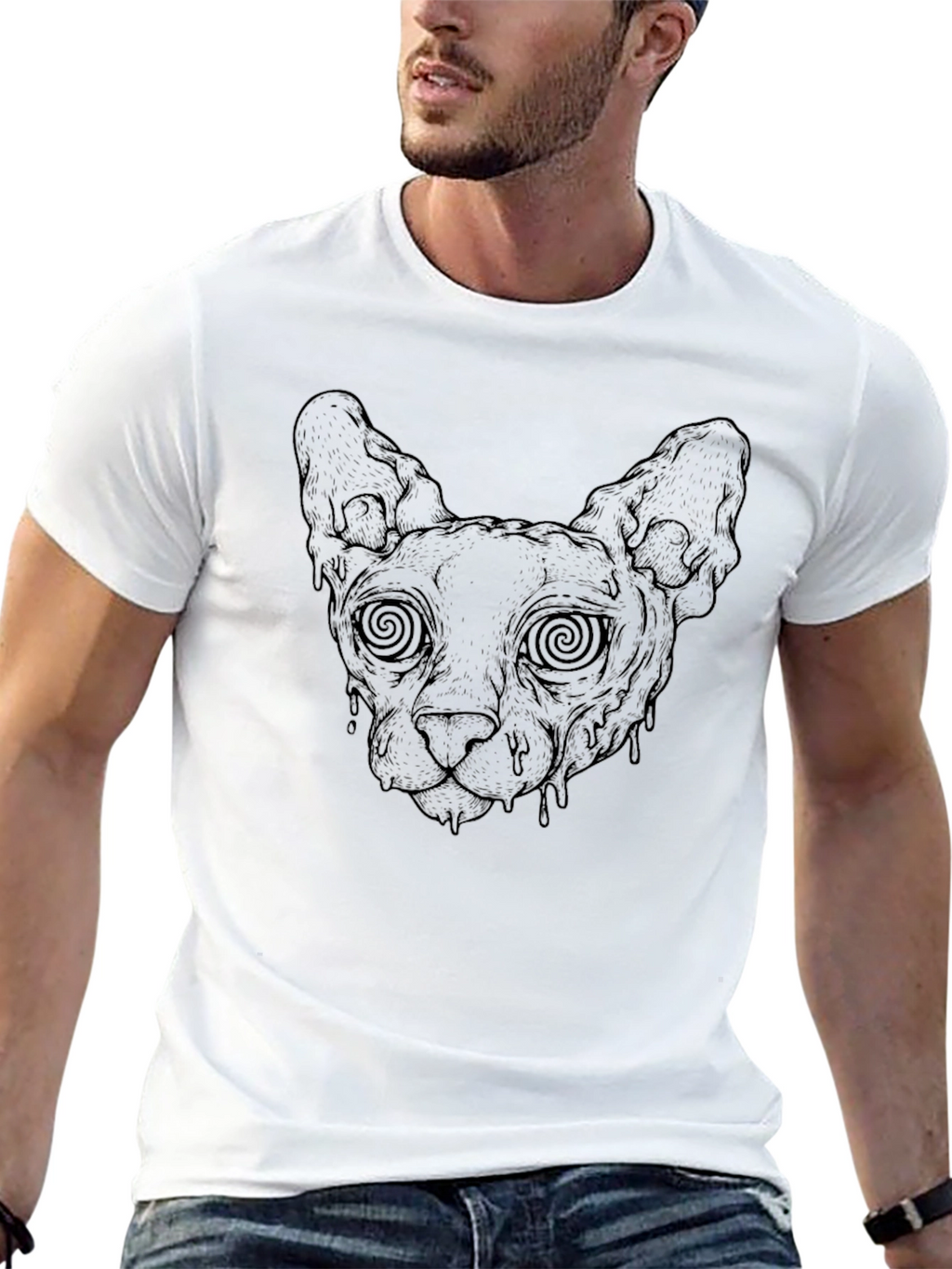 Hypnotic Cat Head Graphic Black T-Shirt