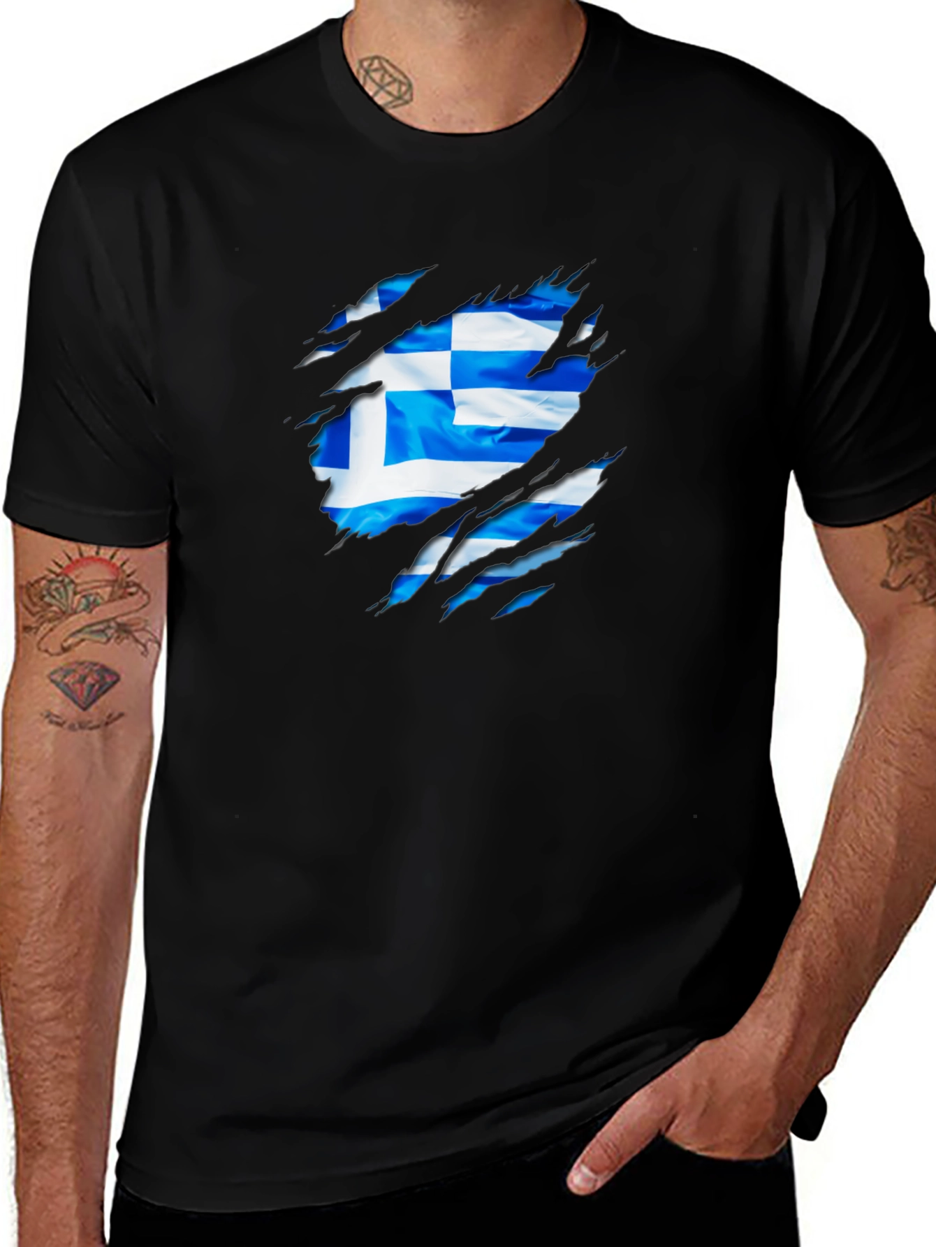 Greek Flag Ripped T-Shirt - Show Your Heritage
