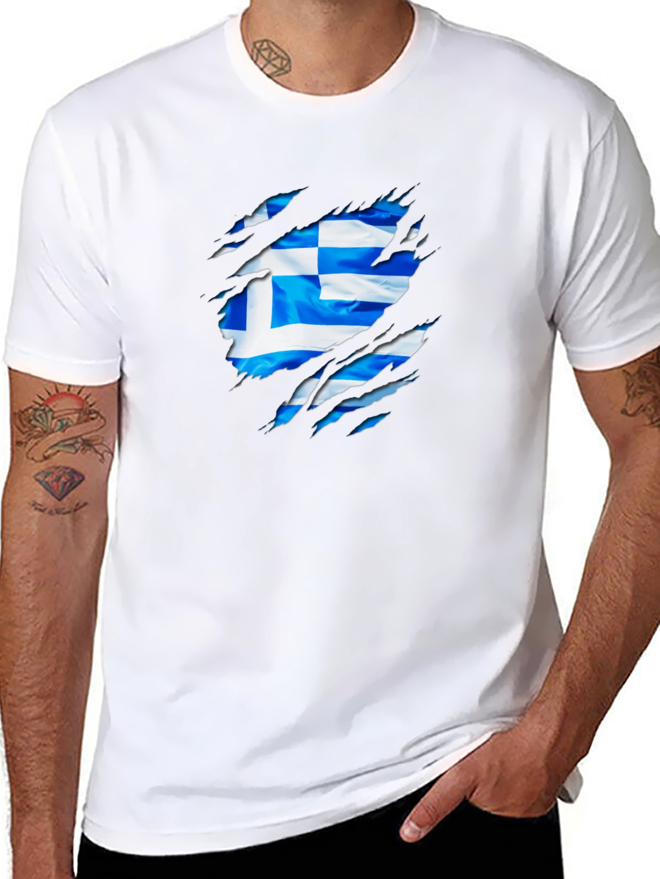 Greek Flag Ripped T-Shirt - Show Your Heritage