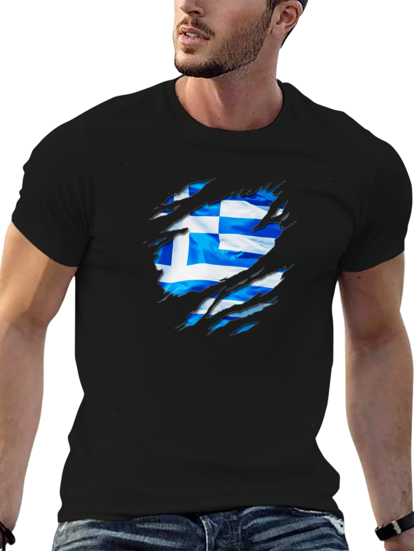 Greek Flag Ripped T-Shirt - Show Your Heritage