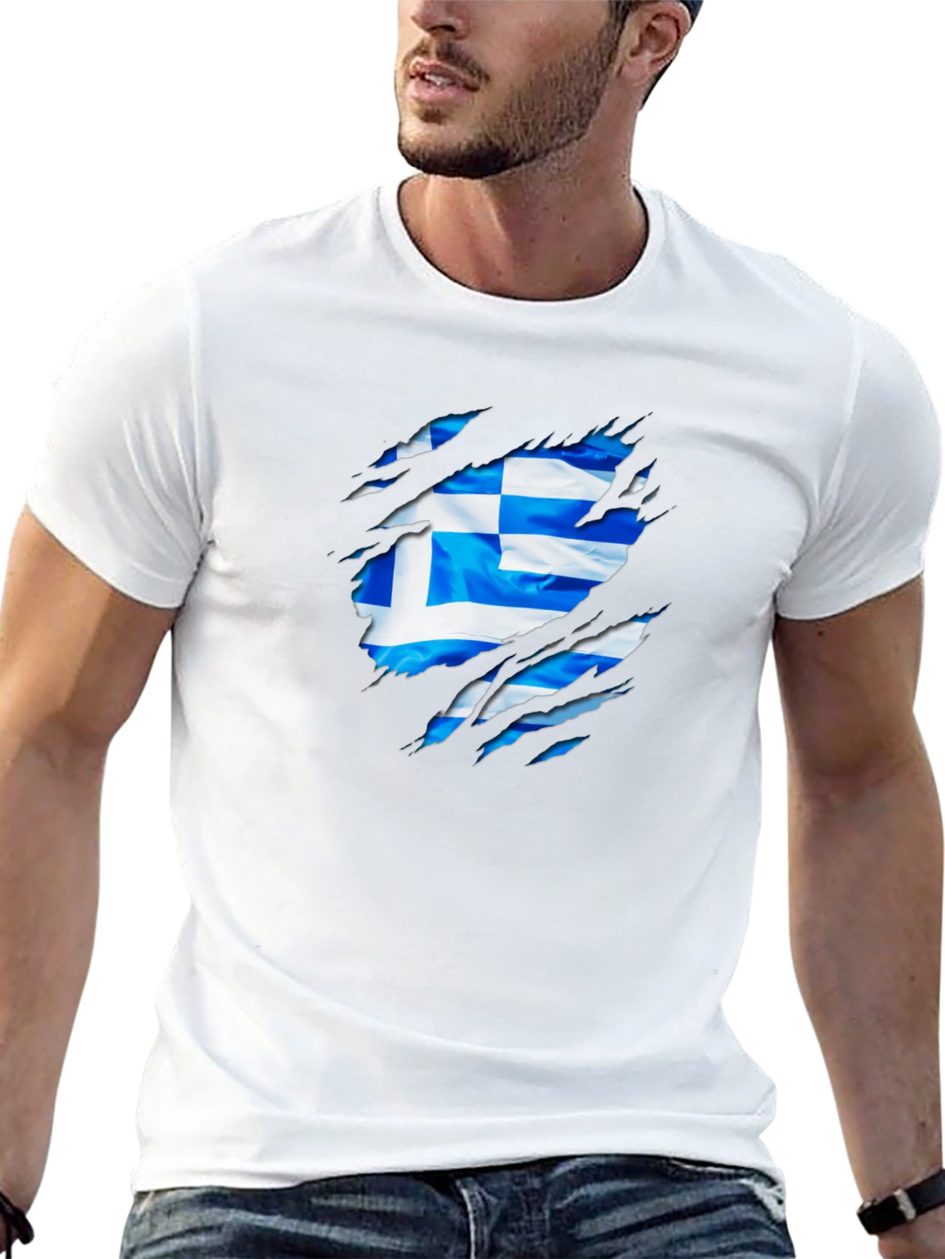 Greek Flag Ripped T-Shirt - Show Your Heritage