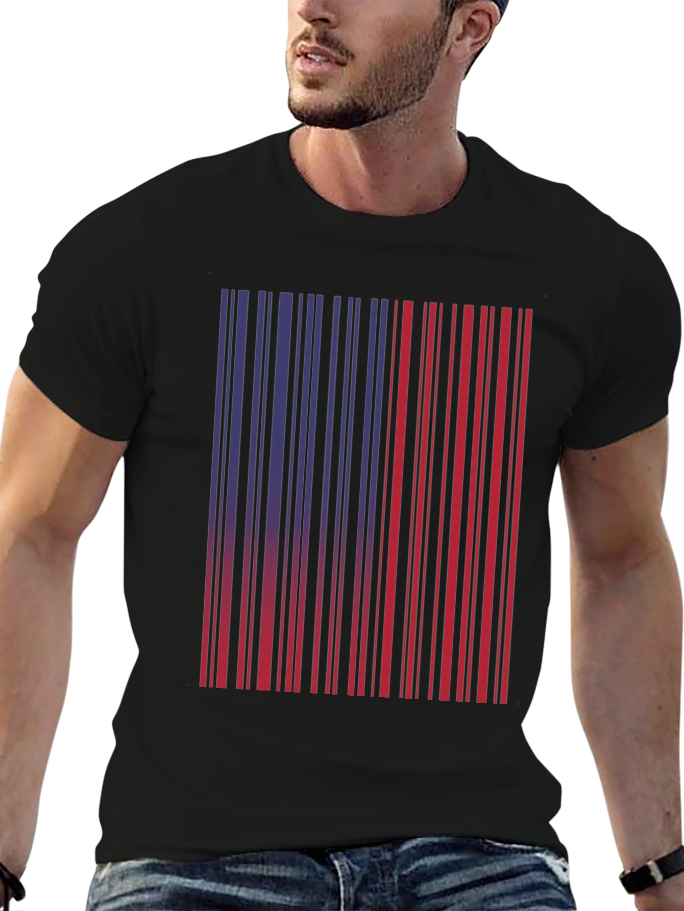 Barcode Graphic Tee - Unique Red & Blue Design