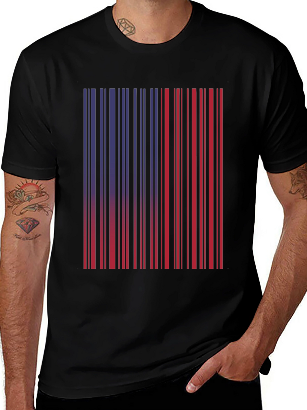 Barcode Graphic Tee - Unique Red & Blue Design