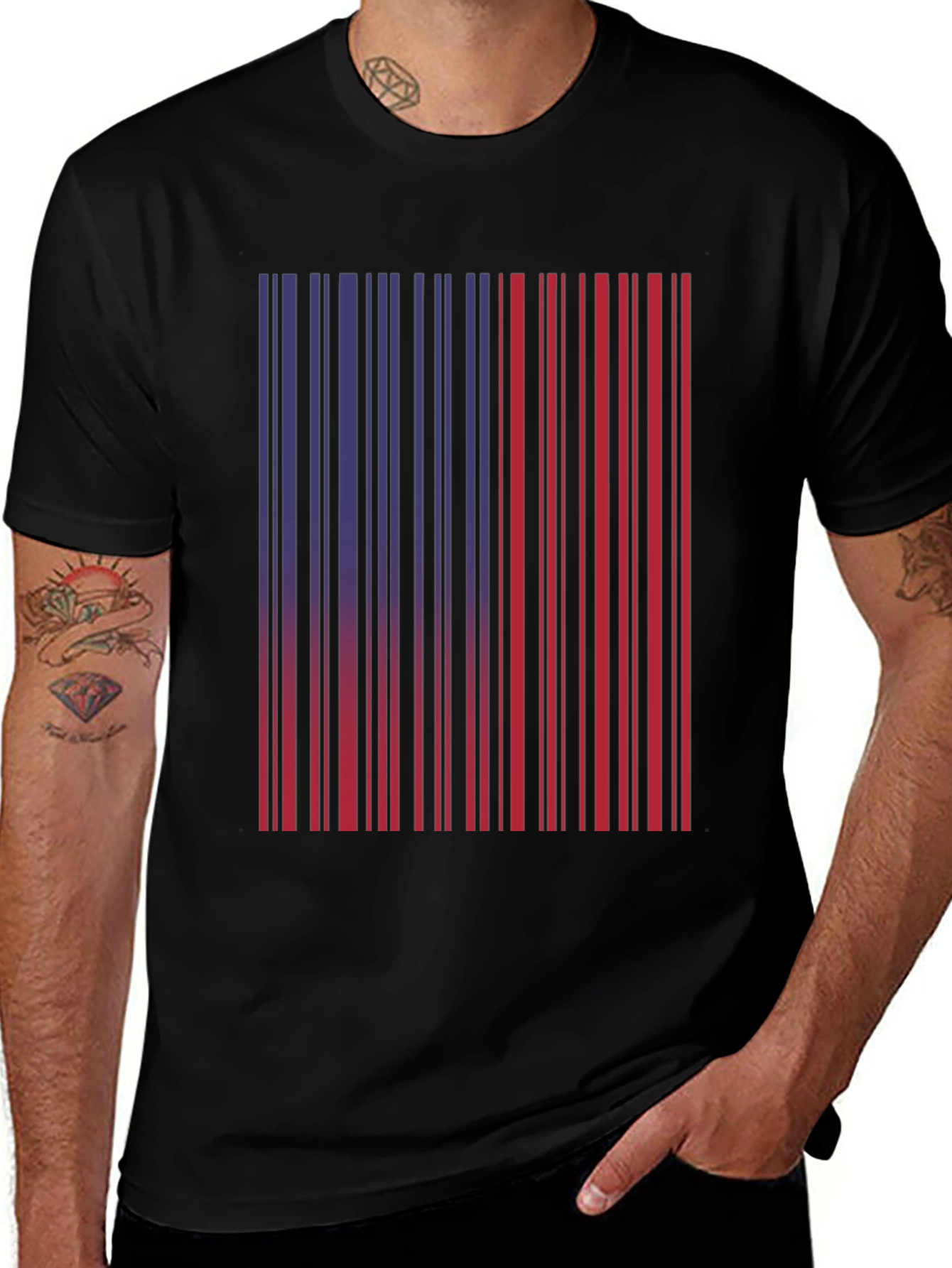 Barcode Graphic Tee - Unique Red & Blue Design