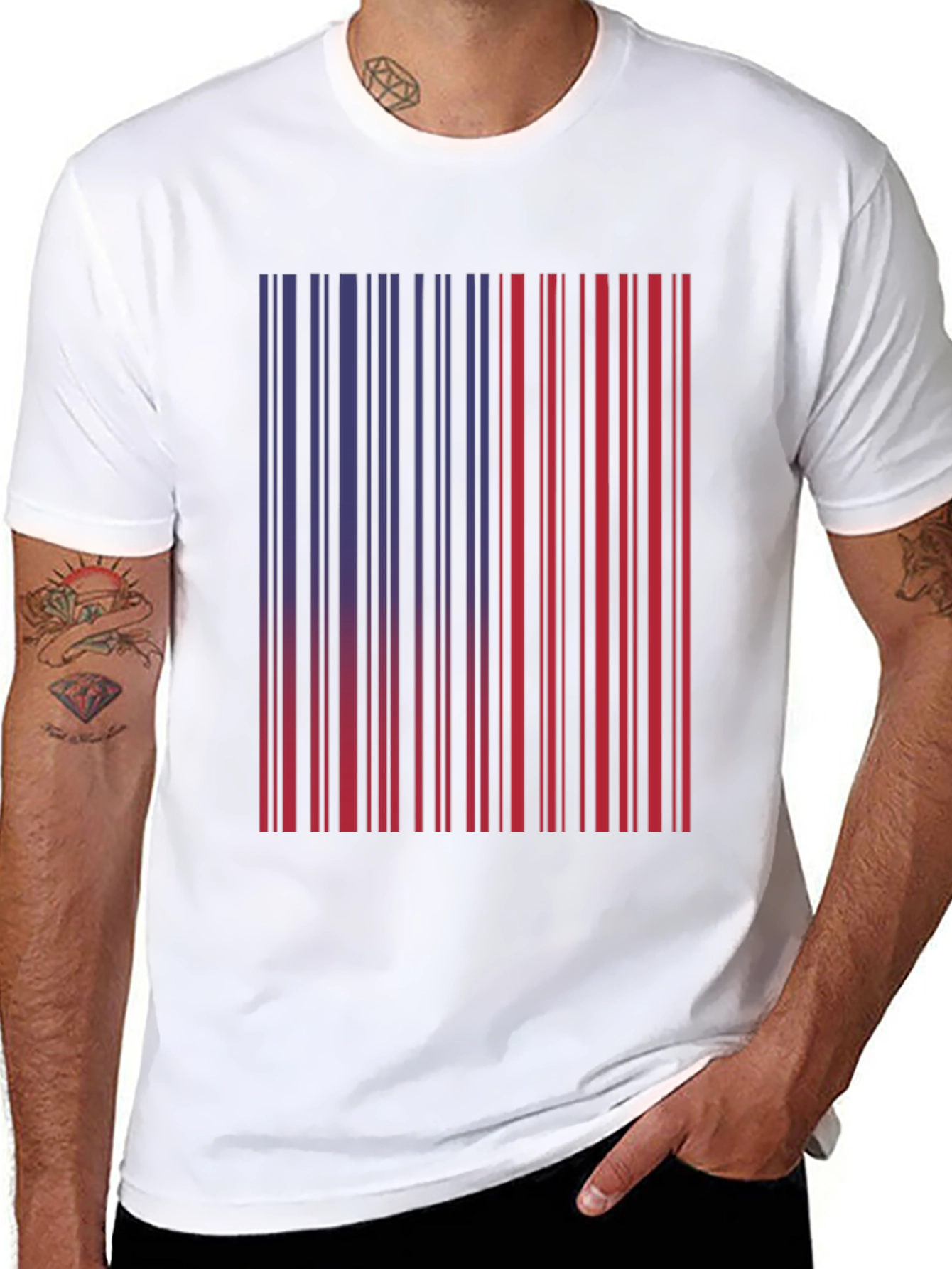 Barcode Graphic Tee - Unique Red & Blue Design