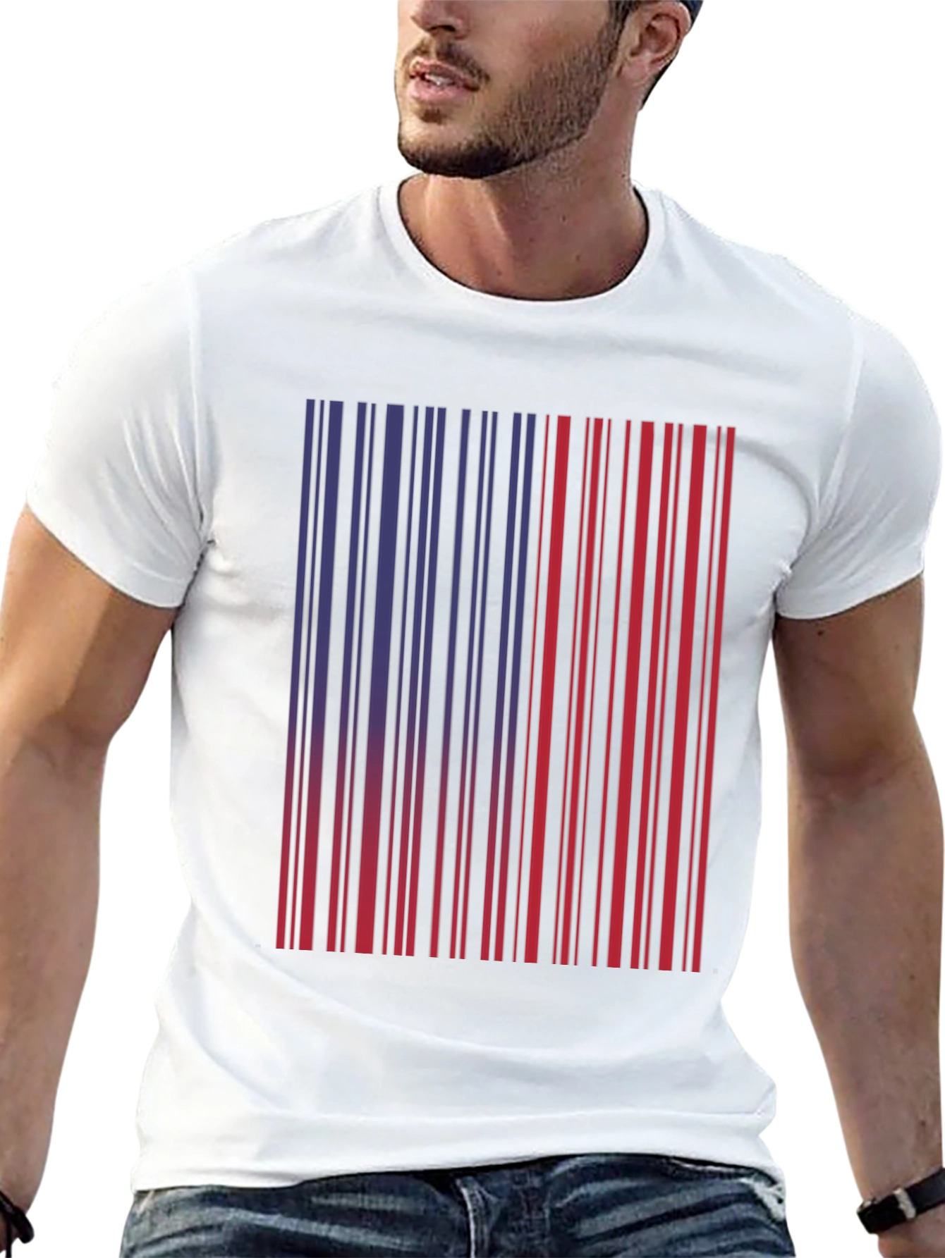Barcode Graphic Tee - Unique Red & Blue Design