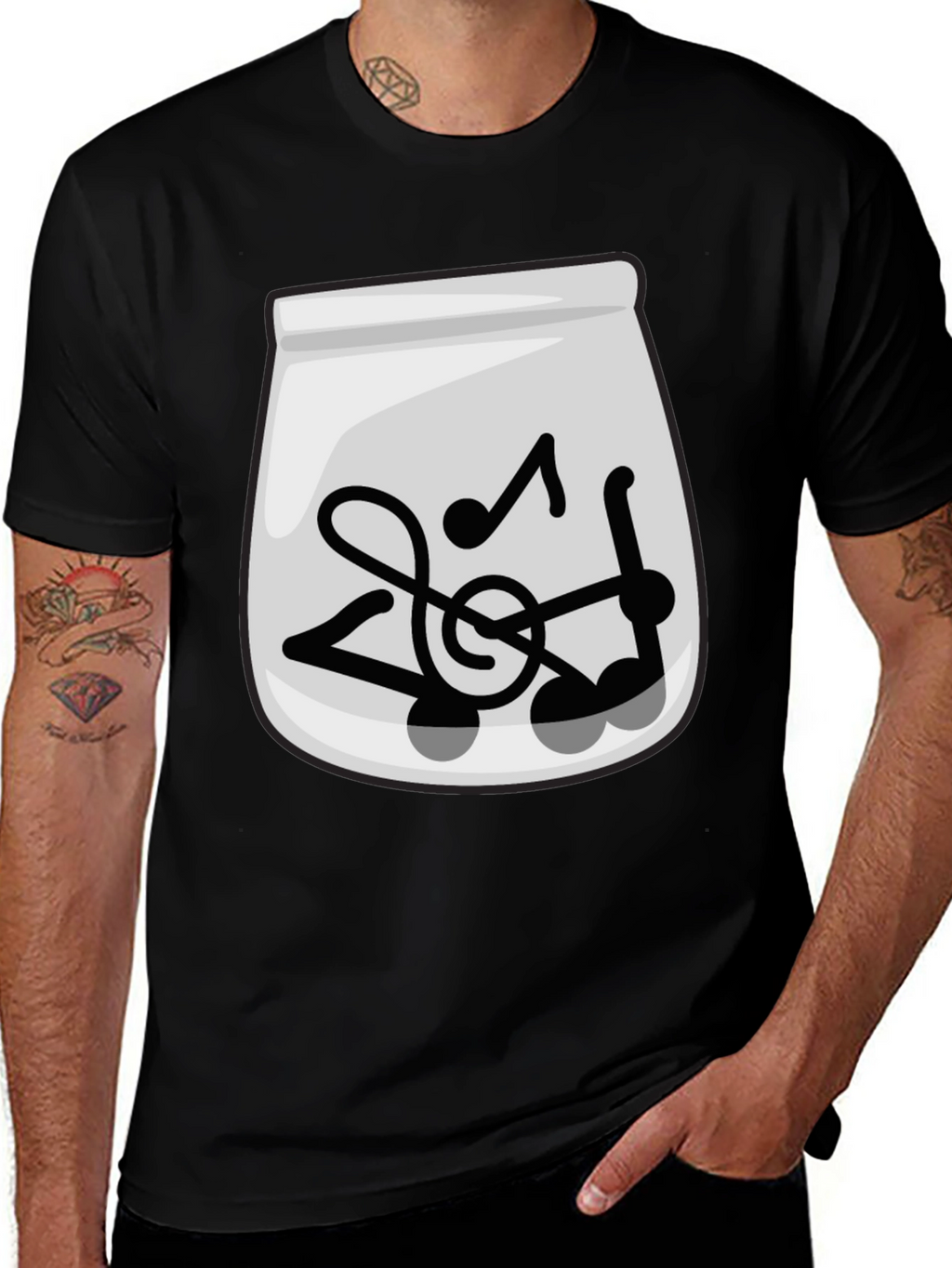 Musical Notes Graphic Tee - Trendy Black T-Shirt