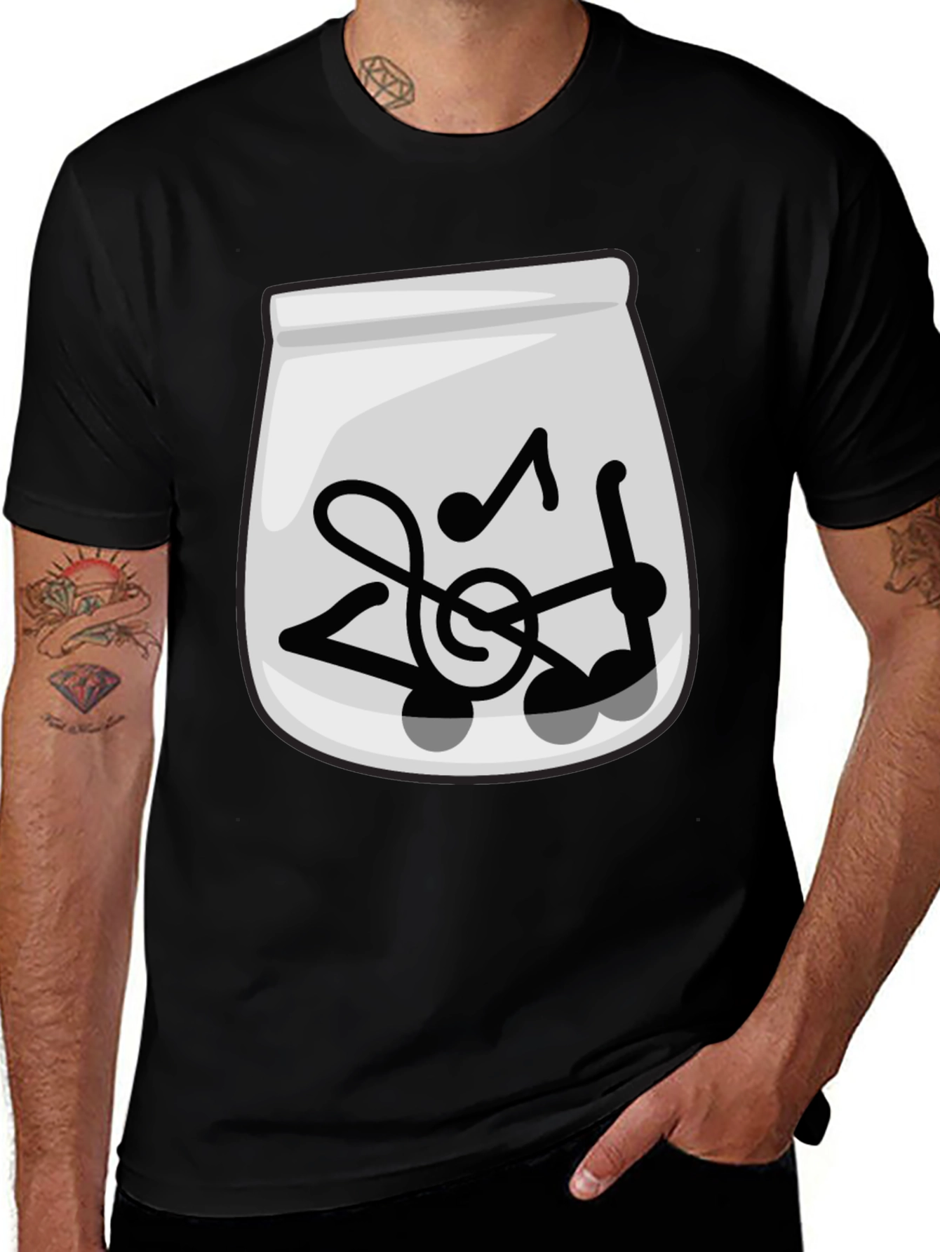 Musical Notes Graphic Tee - Trendy Black T-Shirt