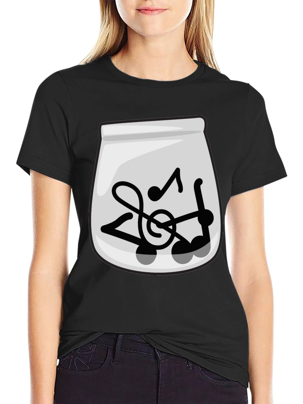 Musical Notes Graphic Tee - Trendy Black T-Shirt