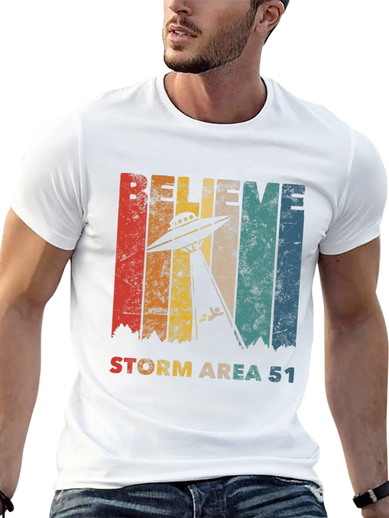 Believe Storm Area 51 T-Shirt - Retro UFO Abduction Tee