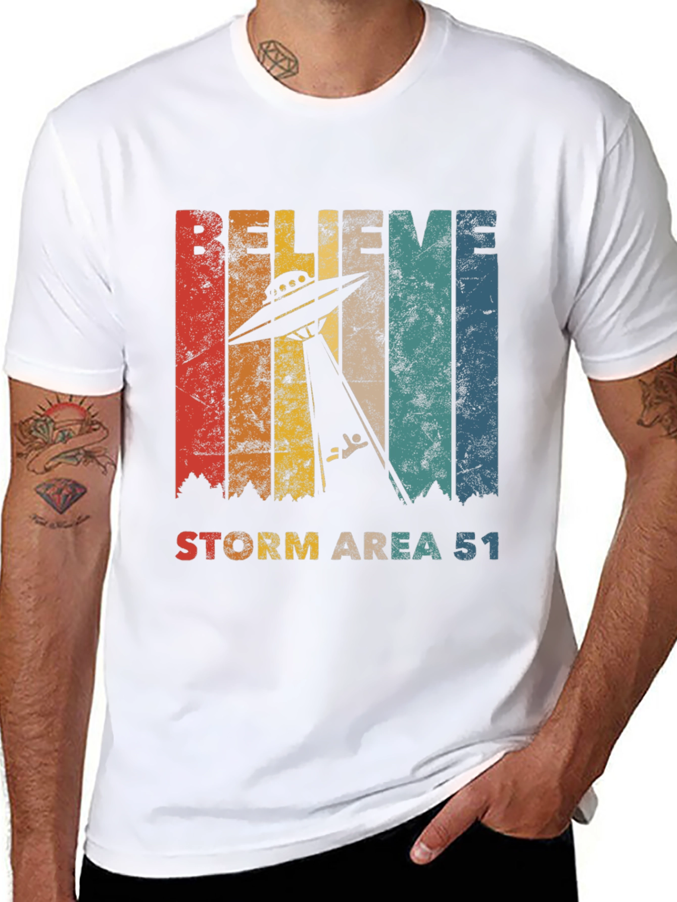 Believe Storm Area 51 T-Shirt - Retro UFO Abduction Tee