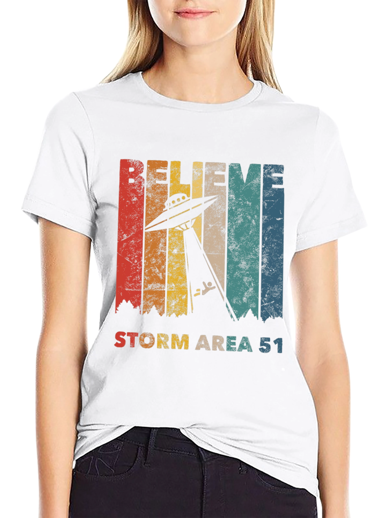 Believe Storm Area 51 T-Shirt - Retro UFO Abduction Tee