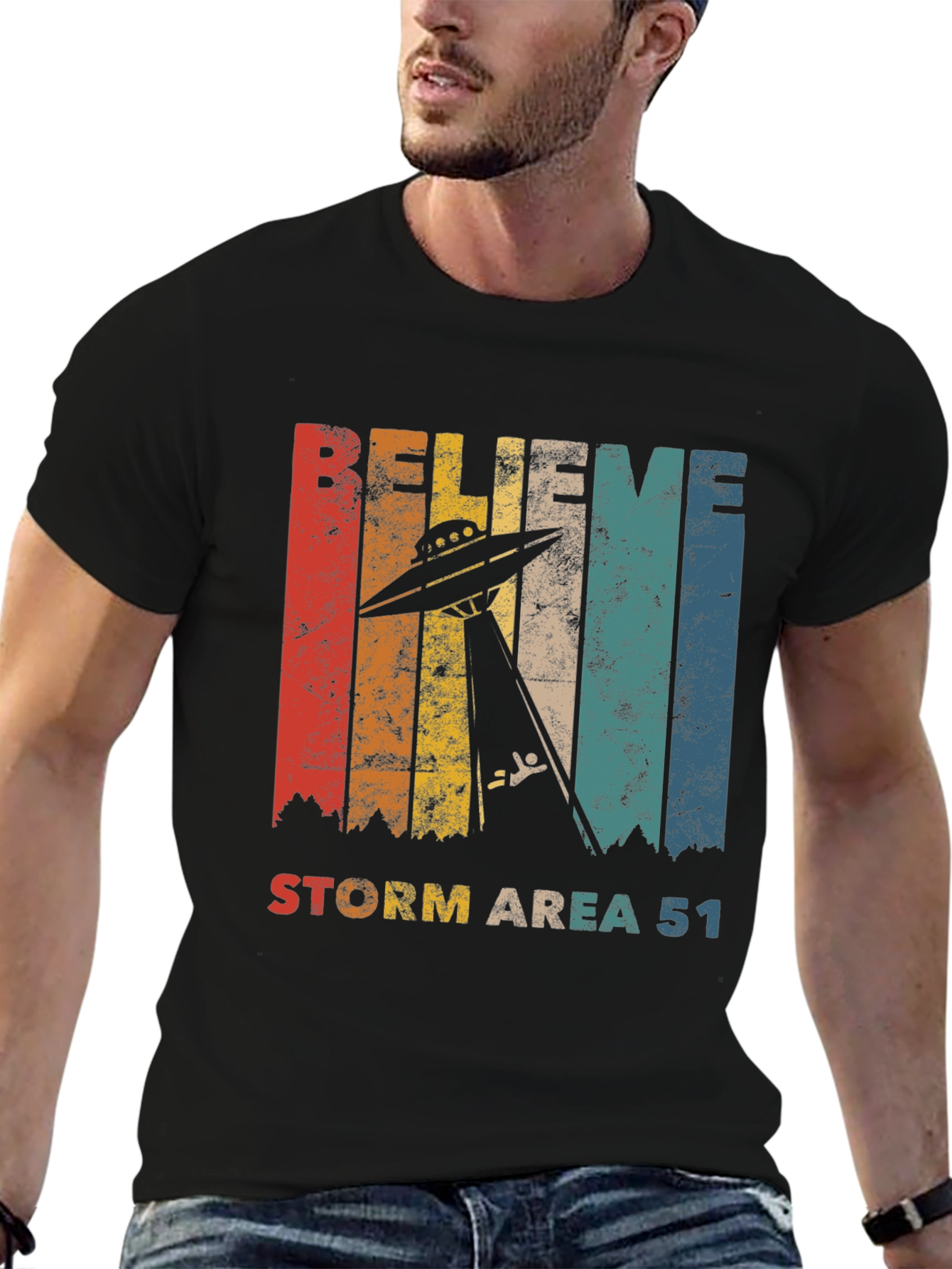 Believe Storm Area 51 T-Shirt - Retro UFO Abduction Tee