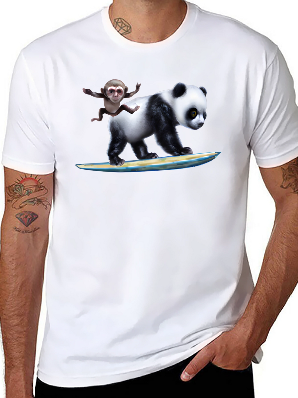 Panda & Monkey Surfing T-Shirt - Unique Design