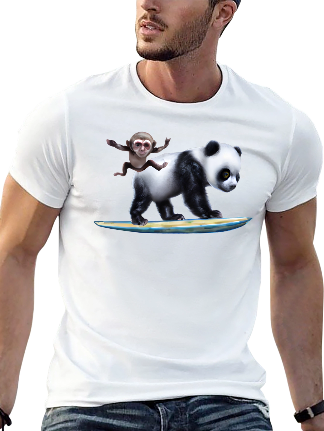 Panda & Monkey Surfing T-Shirt - Unique Design