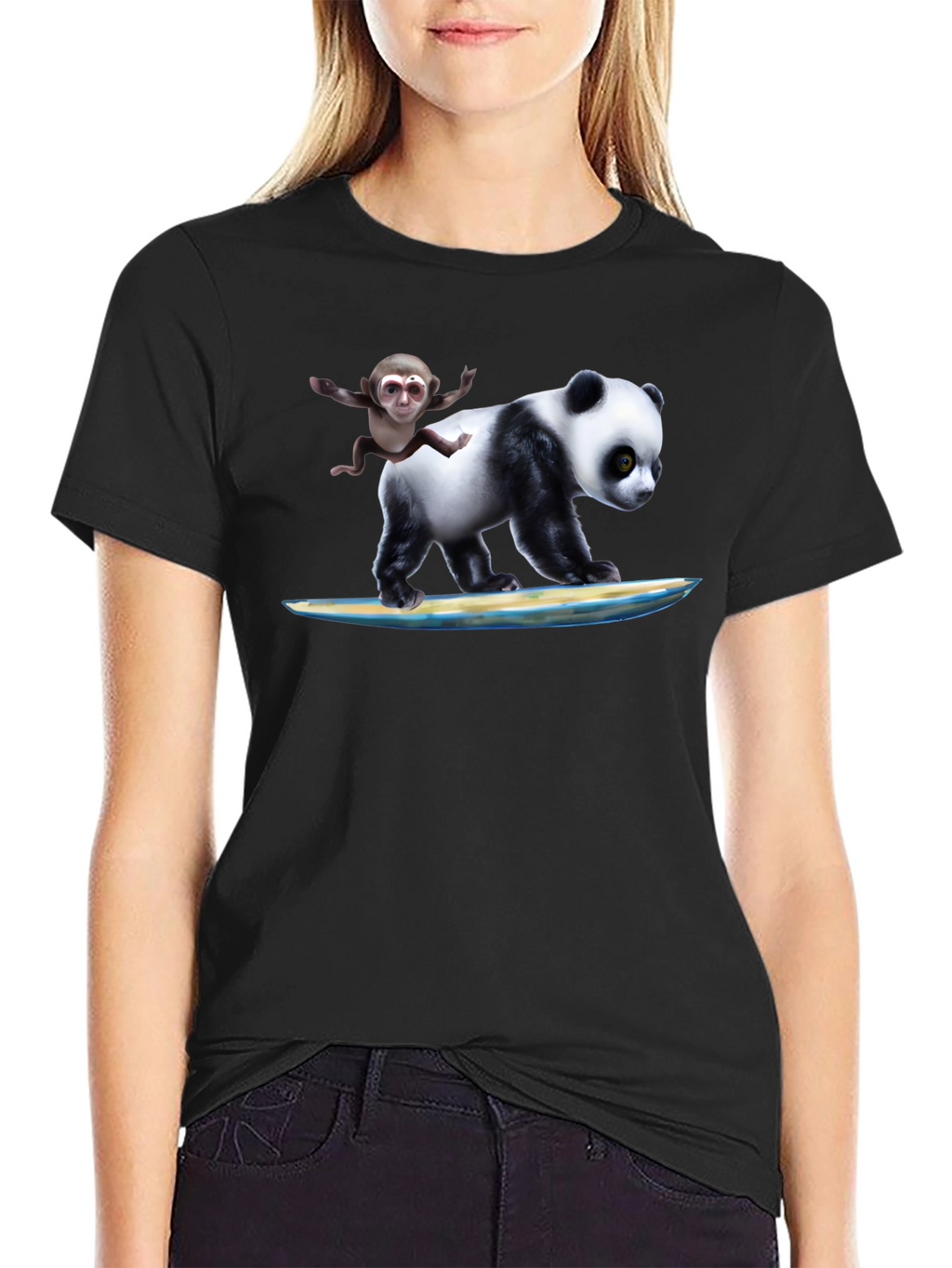 Panda & Monkey Surfing T-Shirt - Unique Design