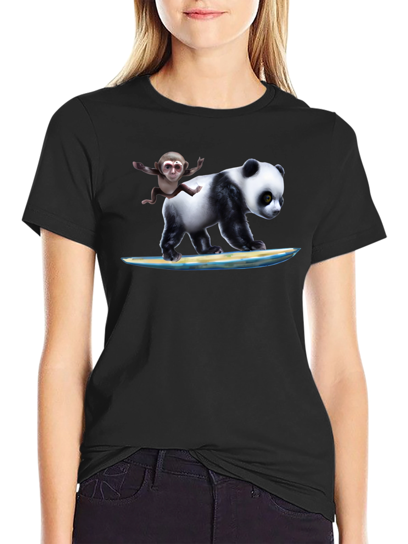 Panda & Monkey Surfing T-Shirt - Unique Design
