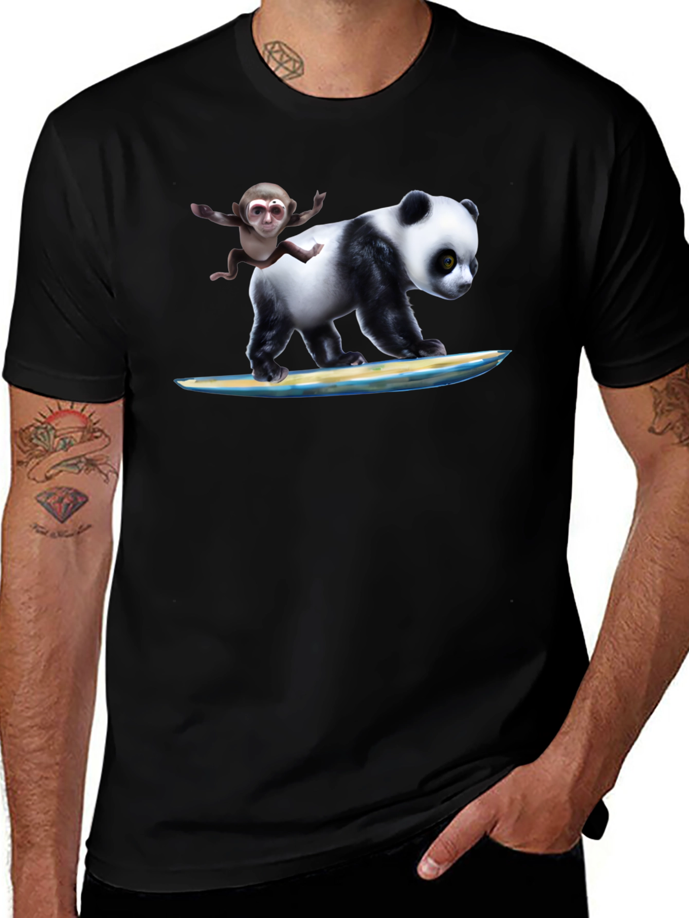 Panda & Monkey Surfing T-Shirt - Unique Design