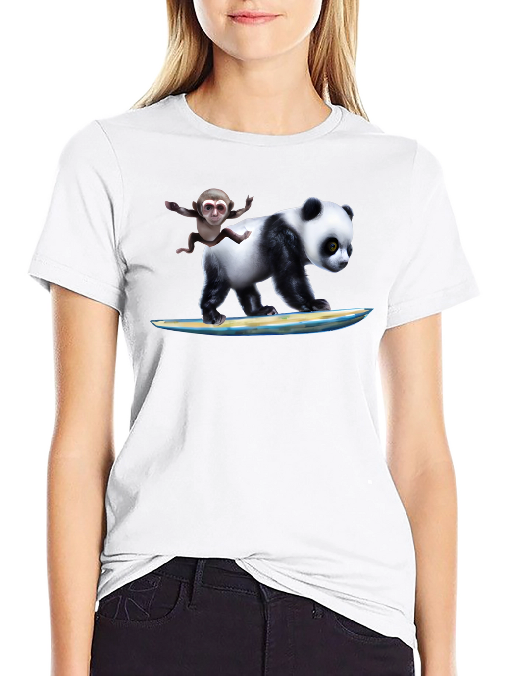 Panda & Monkey Surfing T-Shirt - Unique Design
