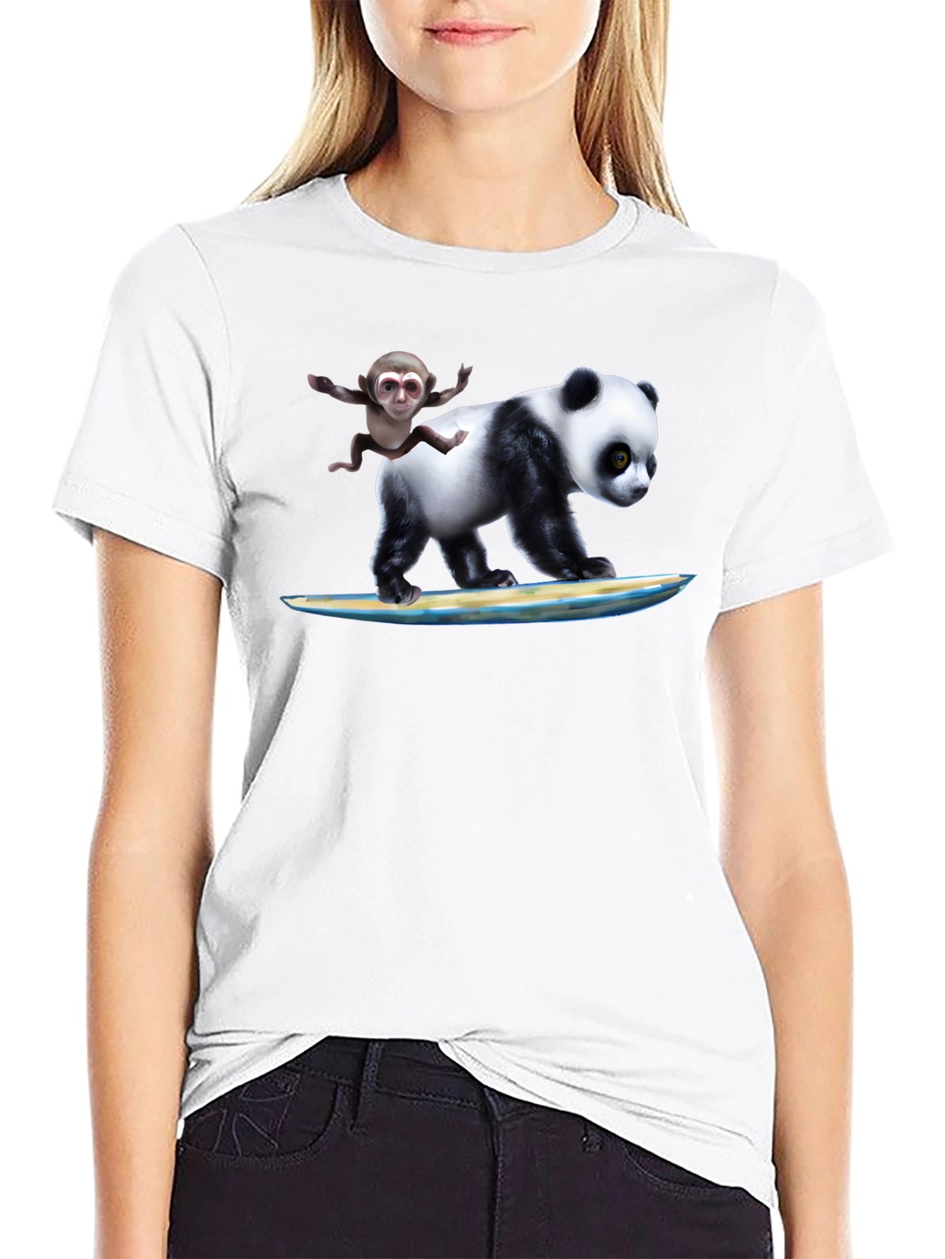 Panda & Monkey Surfing T-Shirt - Unique Design