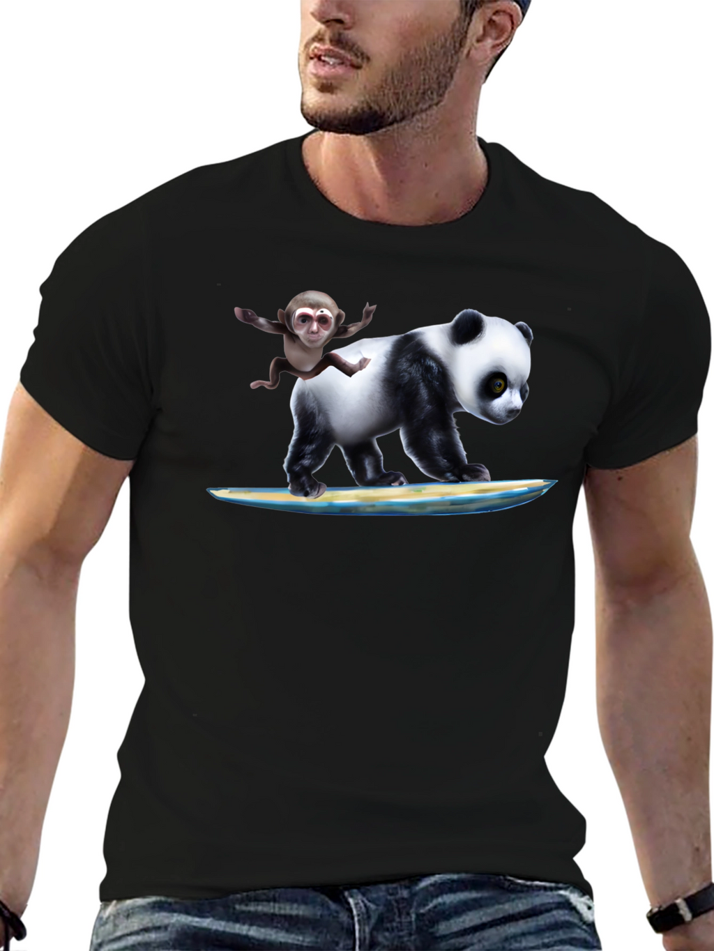 Panda & Monkey Surfing T-Shirt - Unique Design